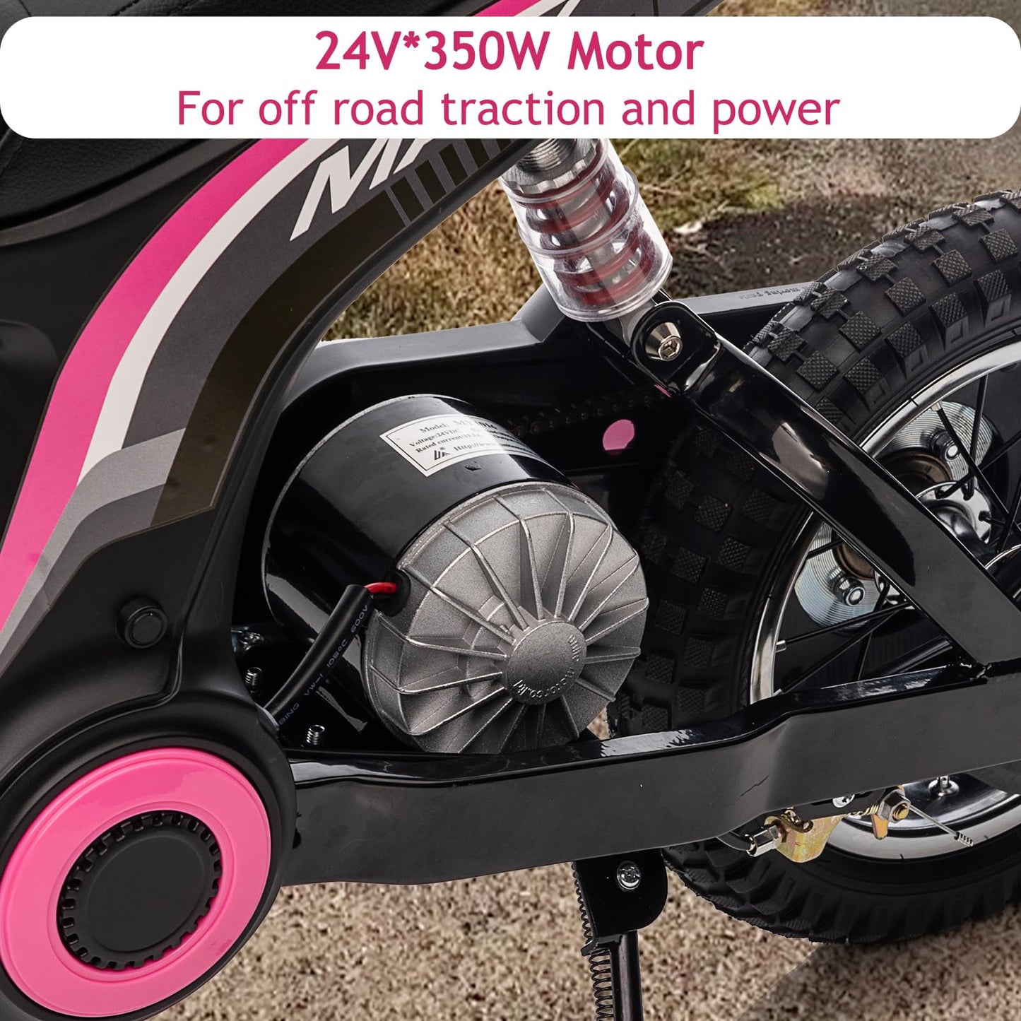 Garvee Ride - T Series: 24V-10A 350W Ride On Electric Dirt Bike For Kids Ages 13+, 14.29MPH, 3-Speed - Pink-9