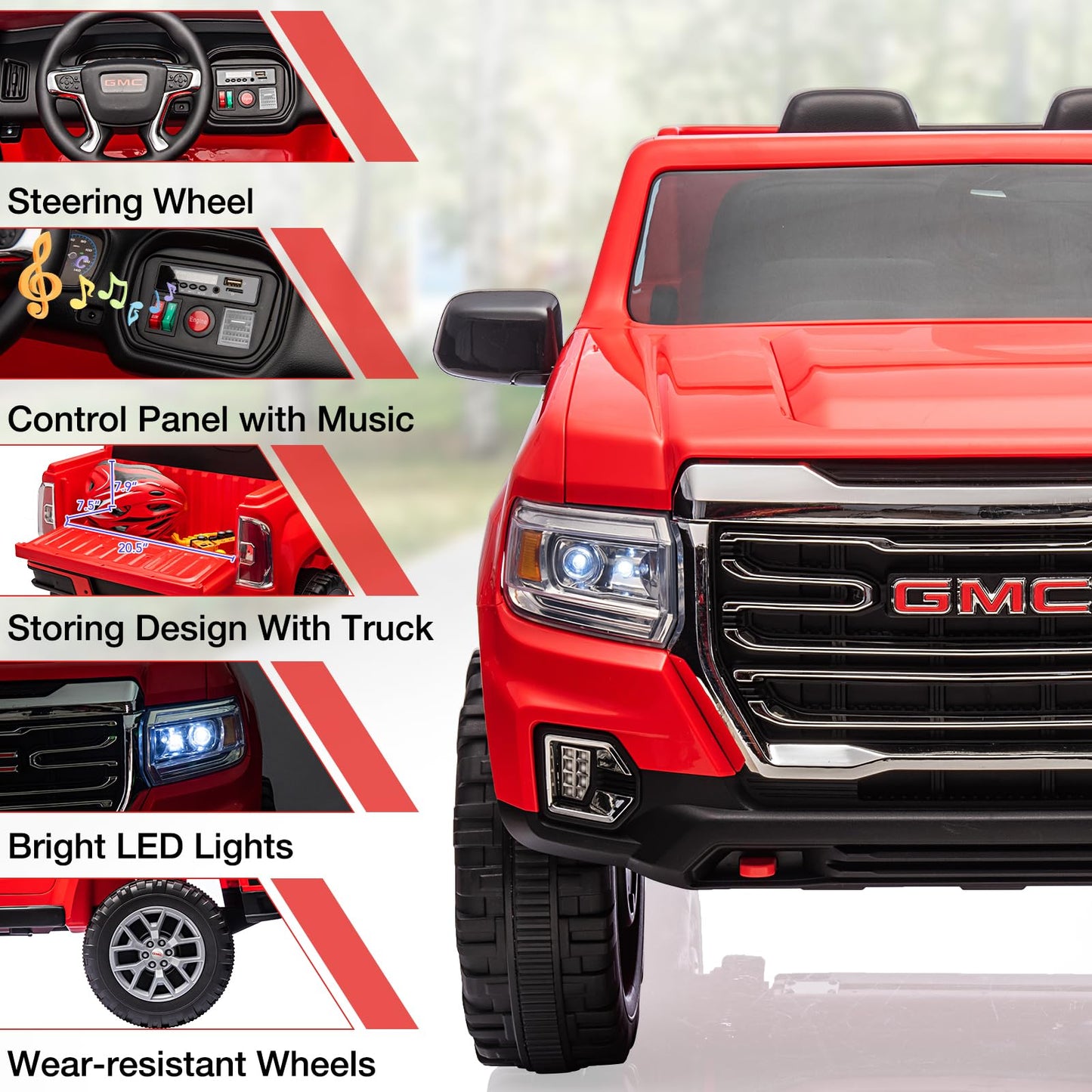 Garvee Ride - P Series: 24V 2-Seater Ride On Truck Car, Licensed GMC Battery Powered Electric Kids Car with Remote Control, LED Lights, MP3, 2 * 200W Motor, 20.5" Large Seat, Ride On Toys for Kids