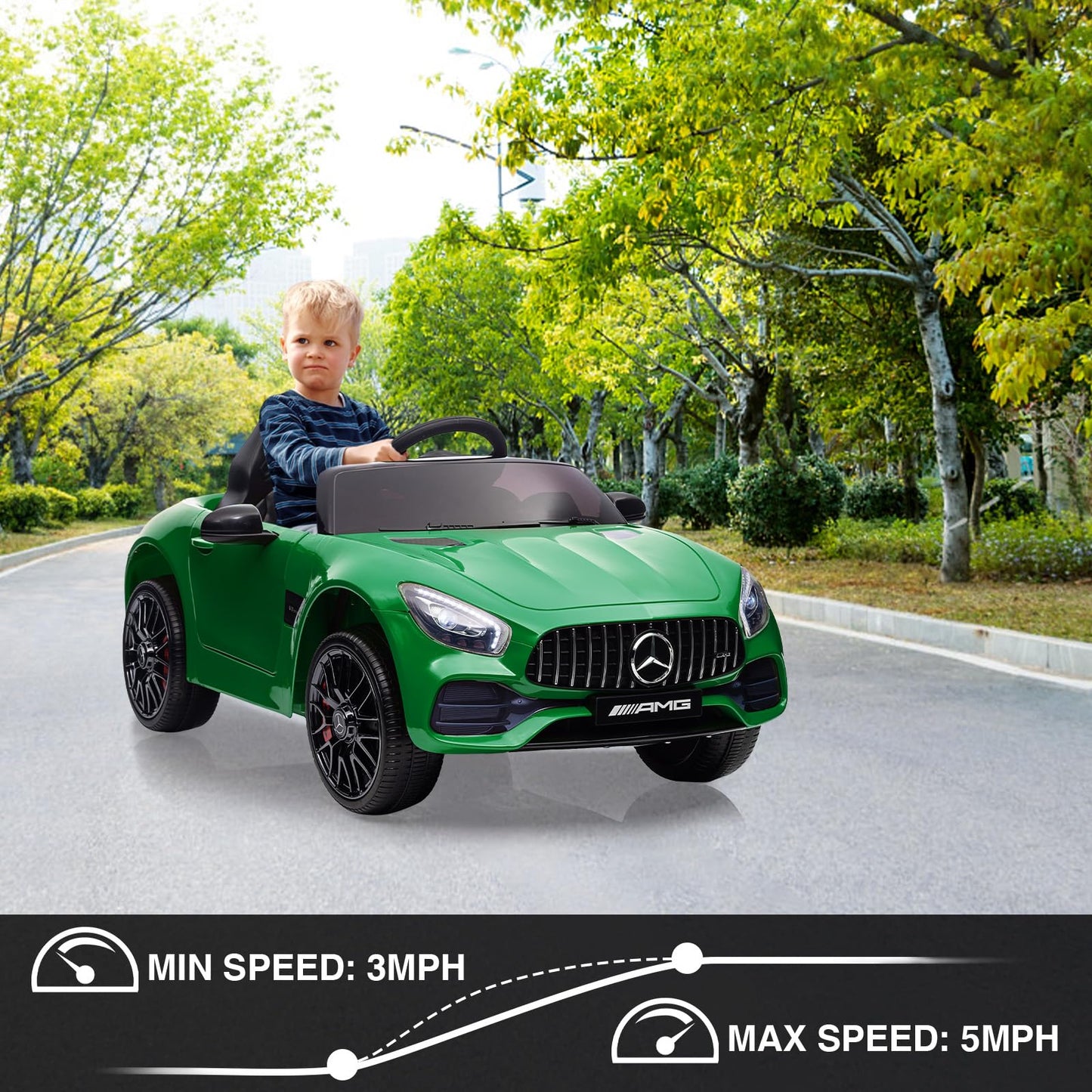 Garvee Ride Car for Kids, 12V Power Battery Electric Vehicles for 3-7 Toddlers, Licensed Mercedes-Benz with Remote Control, MP3 Player - Green