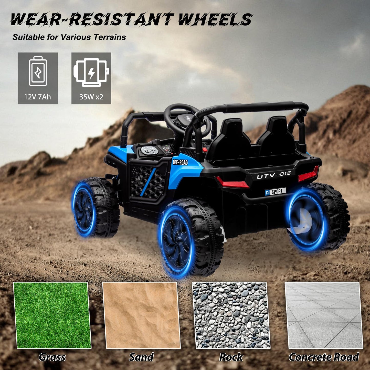 Garvee Ride - P Series: 12V Electric UTV Car with Remote Control, Ride on Truck with Toy Storage, Spring Suspension, LED Headlights, Ride Cars w/4 Wheels, Ride on Toys for Boys Girls, Blue