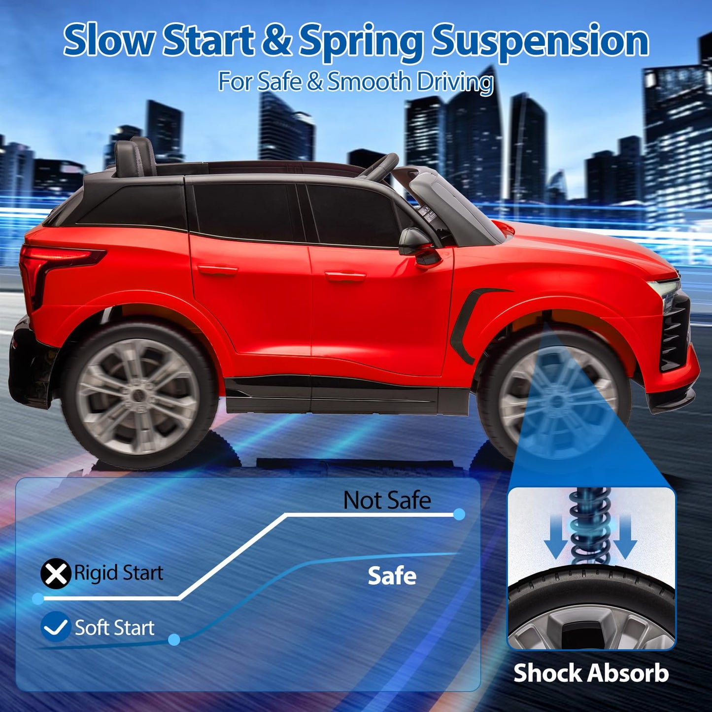 Garvee Ride - P Series: 24V 2-Seater Chevrolet Blazer Kids Car with Remote Control, Bluetooth - Red