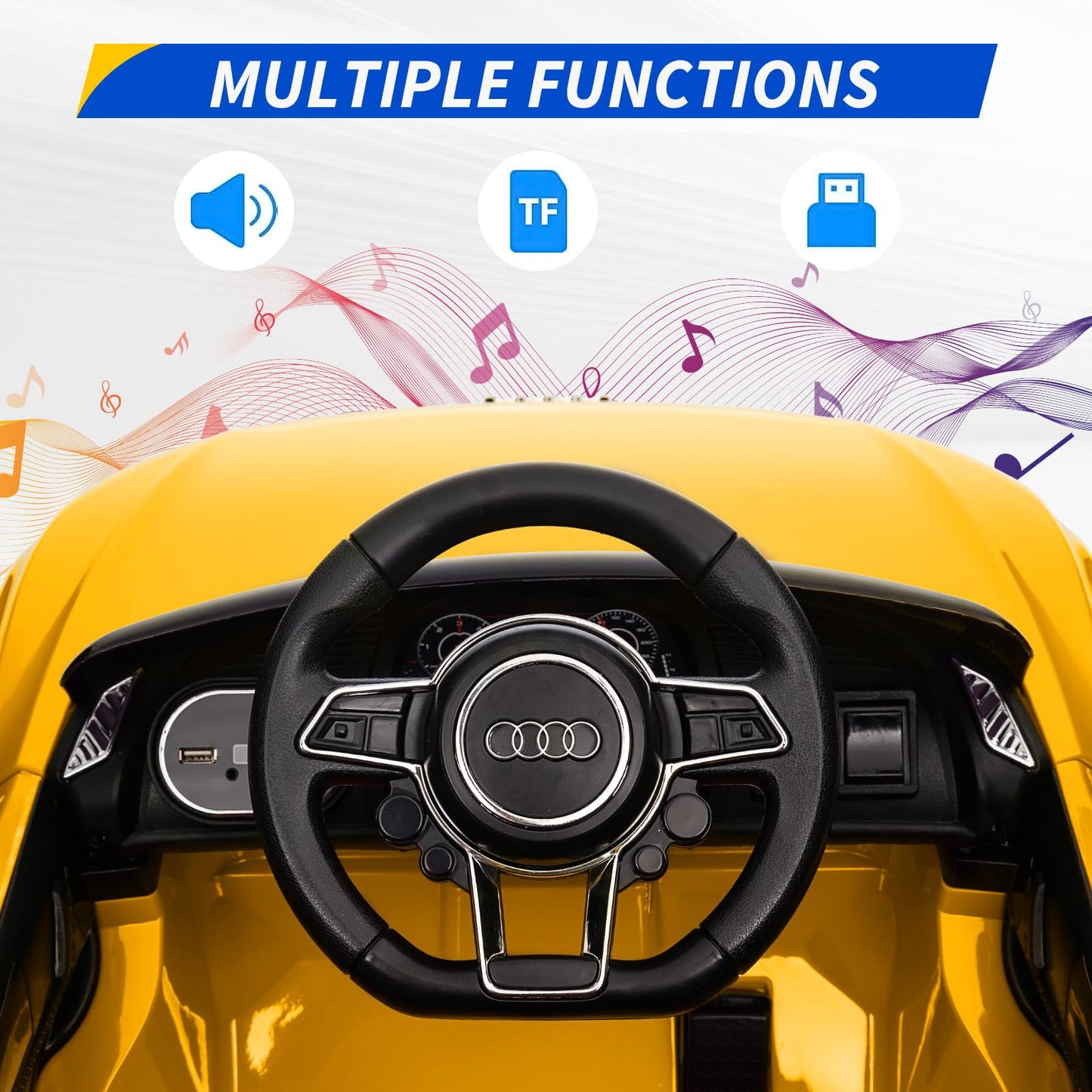 Garvee Ride - P Series: 12V Power Battery Electric Vehicles for 3-7 Toddlers, Licensed Toy Car with Remote Control, MP3 Player - Yellow