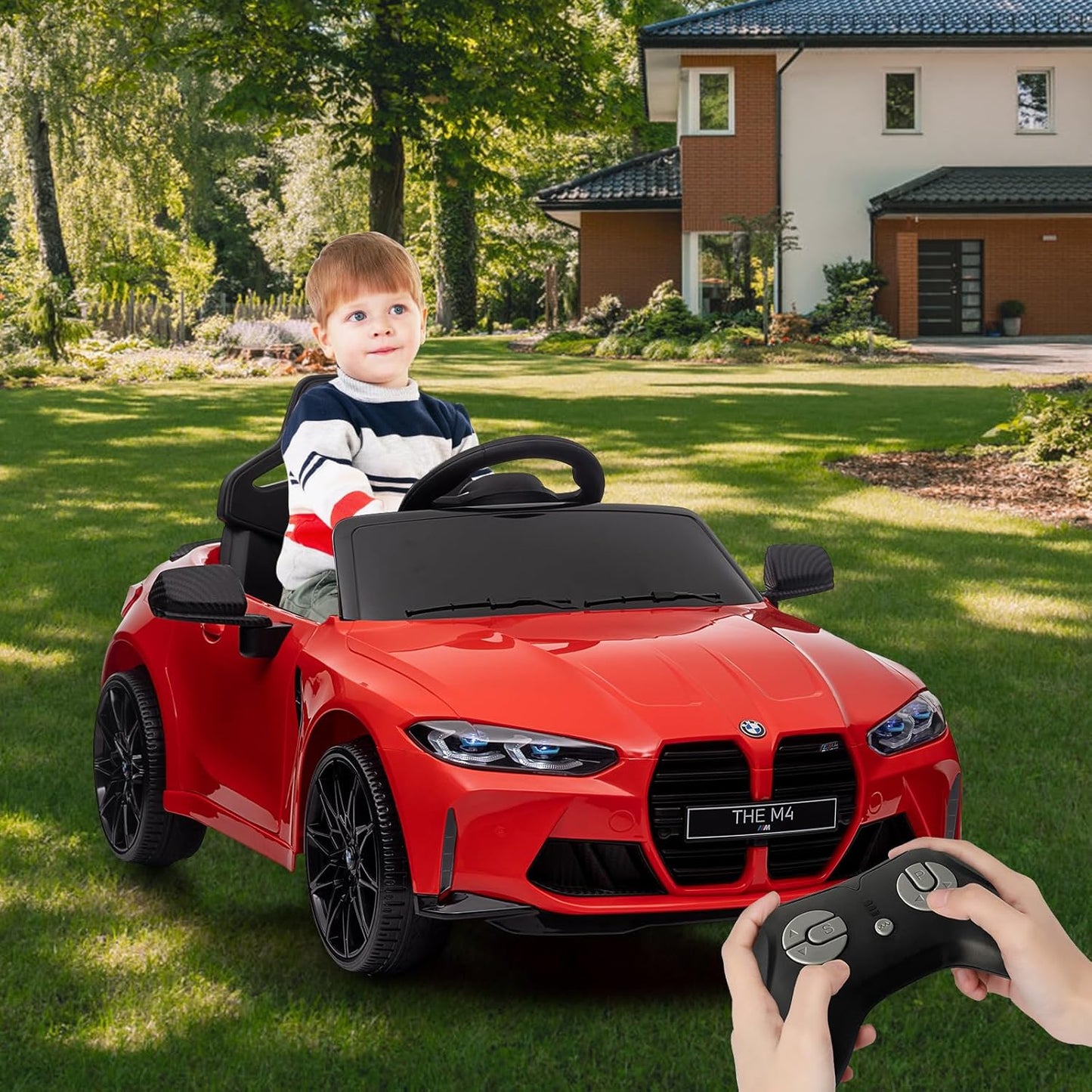 Garvee Ride - P Series: 12V Electric Ride On Car for 37-83 Months, w/RC,Licensed by BMW M4,Power Wheels for Boys Girls, with Suspension System,3 Speeds, Bluetooth, MP3, Double Door, LED Light - Red