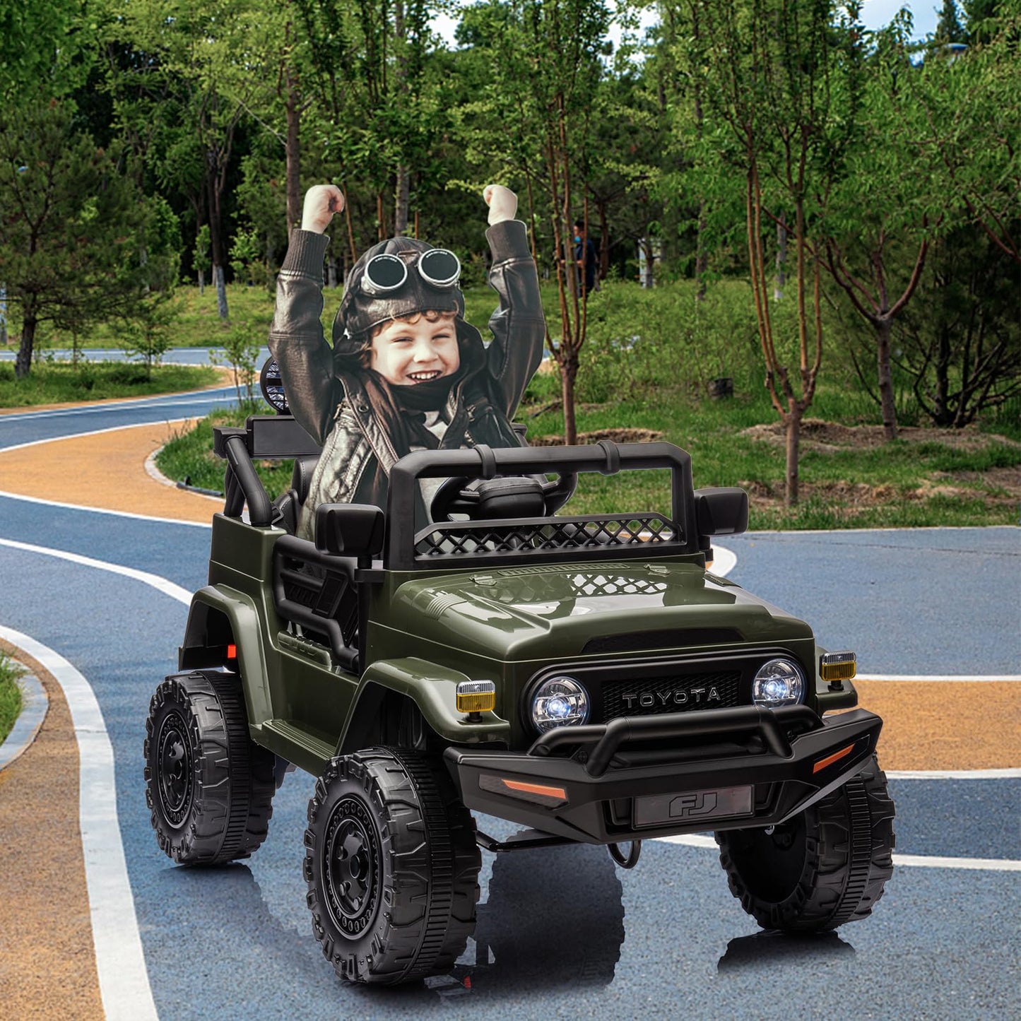 Garvee Ride - P Series: 12V Ride on Car for Kids, Licensed Toyota Ride on Truck, Battery Powered Electric Kids Car with Remote Control, Music, LED Lights, Suspension System, Double Doors, Safety Belt,Ride On Toy - Green