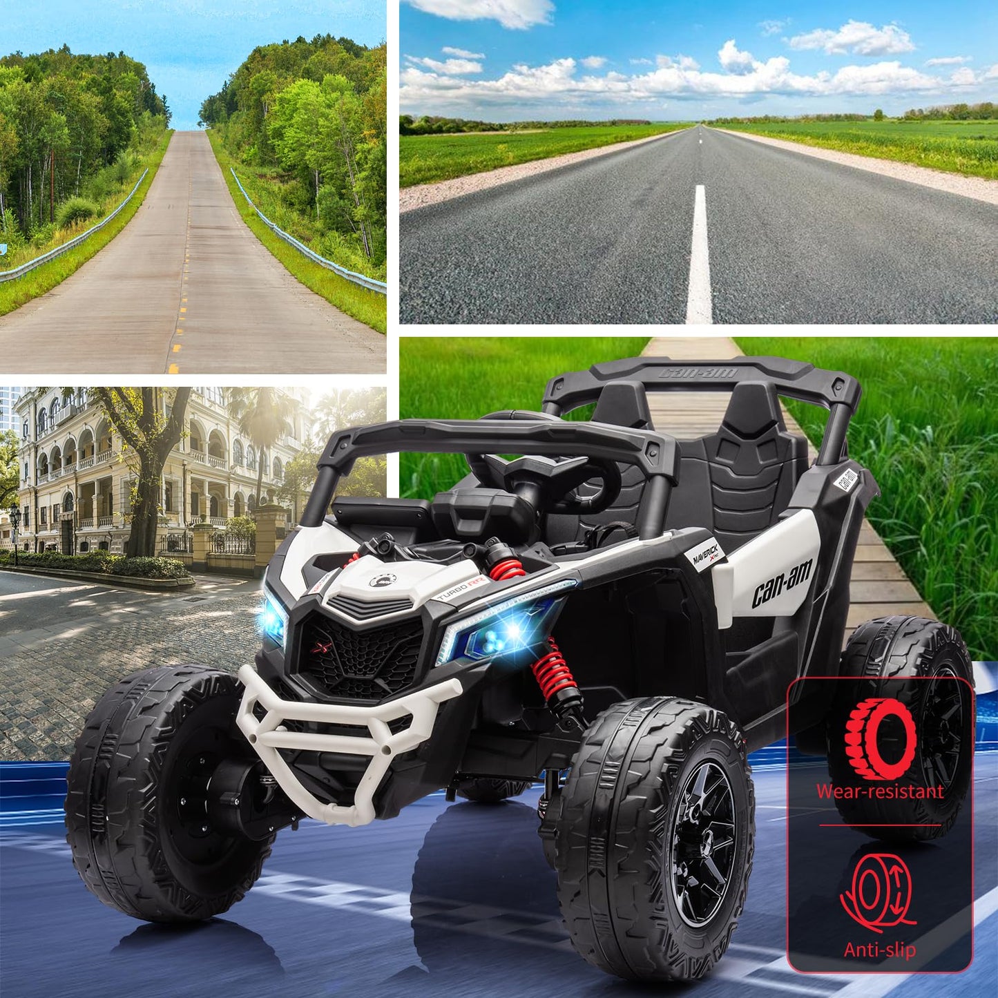 Garvee Ride - P Series: 12V Can-Am Ride-On UTV: Remote Control, Large Seat, Music, LED Lights, Spring Suspension, for Boys & Girls - White