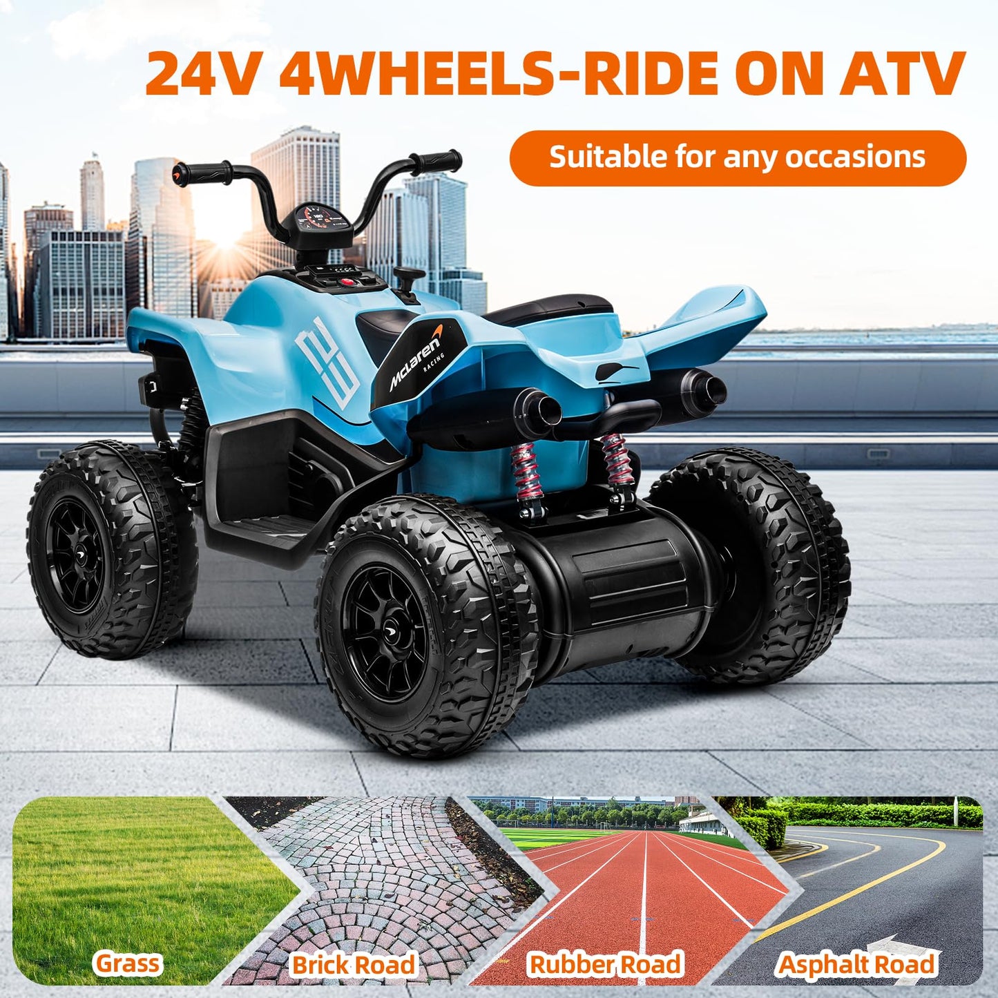 Garvee Ride - P Series: 24V Mc-Laren Ride On Car Kids ATV 3+ with LED and Music Mode - Blue
