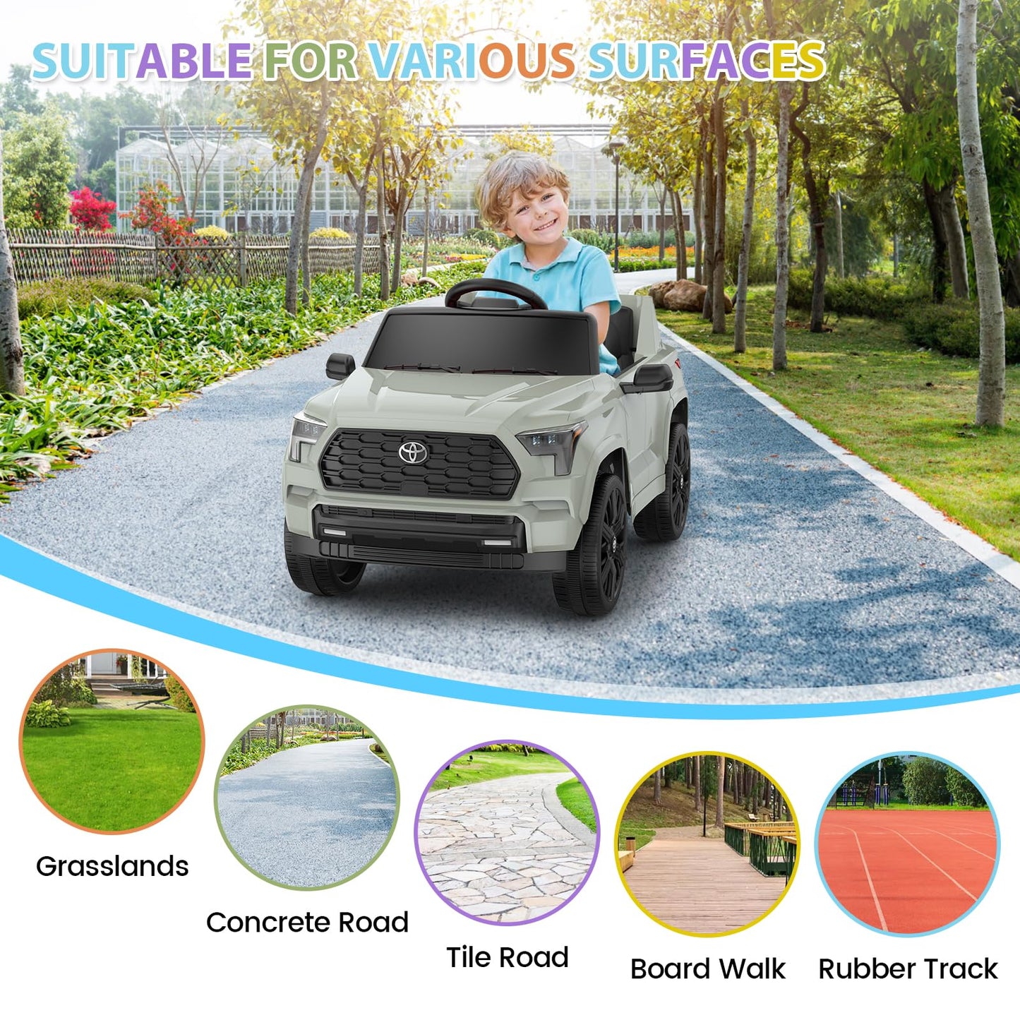 Garvee Ride on Truck Car, 12V Licensed Toyota Electric Cars for Kids, Ride on Toys with Remote Control, Spring Suspension, LED Lights, Bluetooth, 3 Speeds - Green