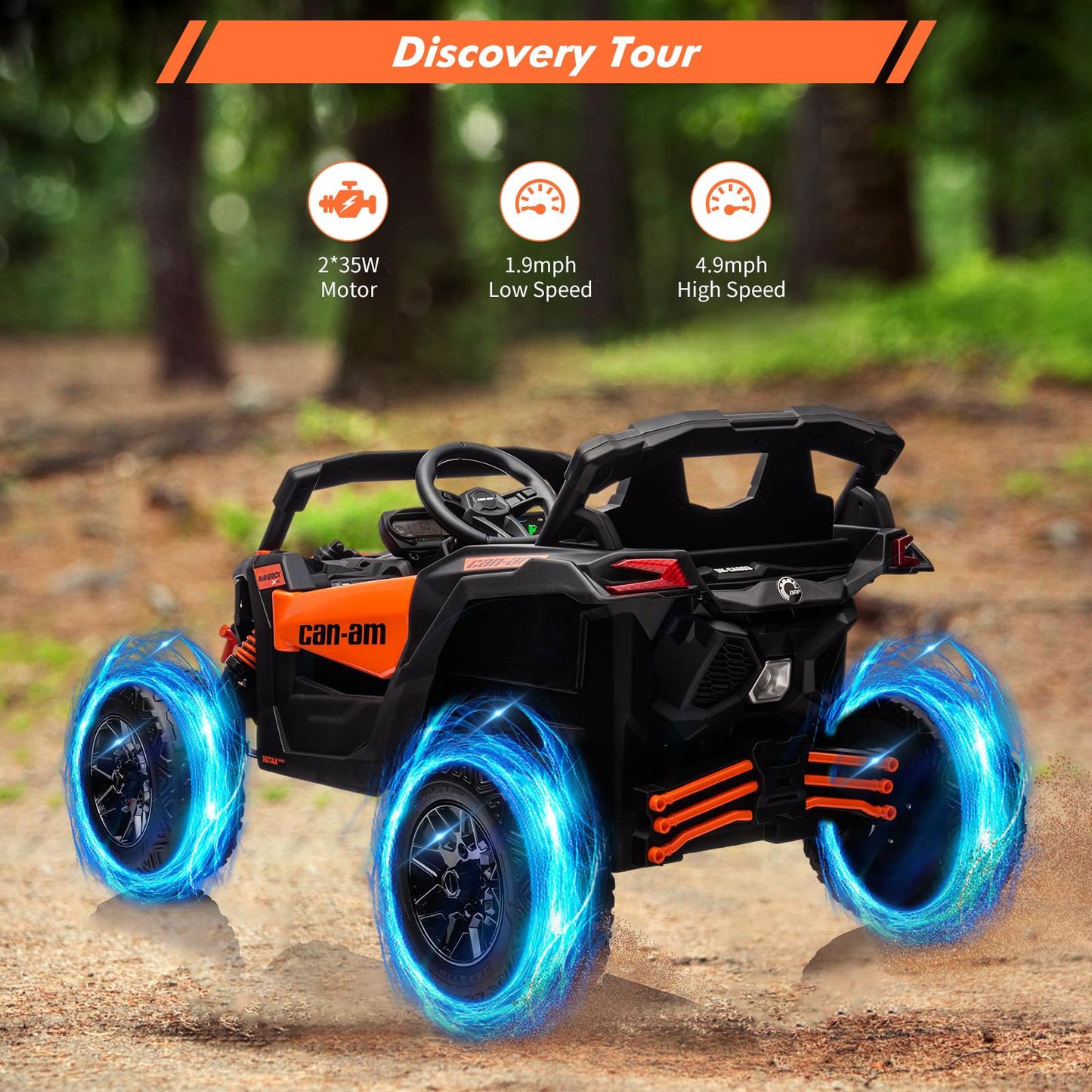 Garvee Ride - P Series: 12V Can-Am Ride-On UTV: Remote Control, Large Seat, Music, LED Lights, Spring Suspension, for Boys & Girls - Orange