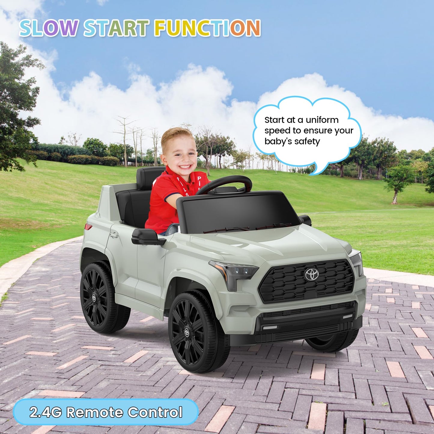 Garvee Ride on Truck Car, 12V Licensed Toyota Electric Cars for Kids, Ride on Toys with Remote Control, Spring Suspension, LED Lights, Bluetooth, 3 Speeds - Green