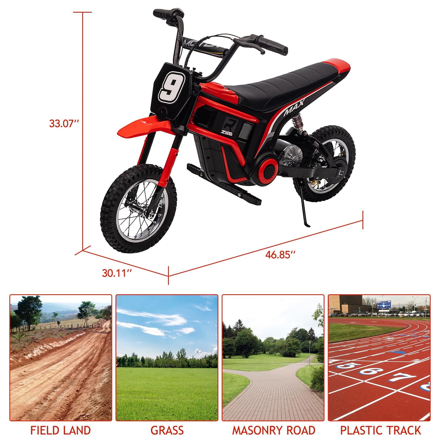 Garvee Ride - T Series: 24V-10A 350W Ride On Electric Dirt Bike For Kids Ages 13+, 14.29MPH, 3-Speed - Red-9
