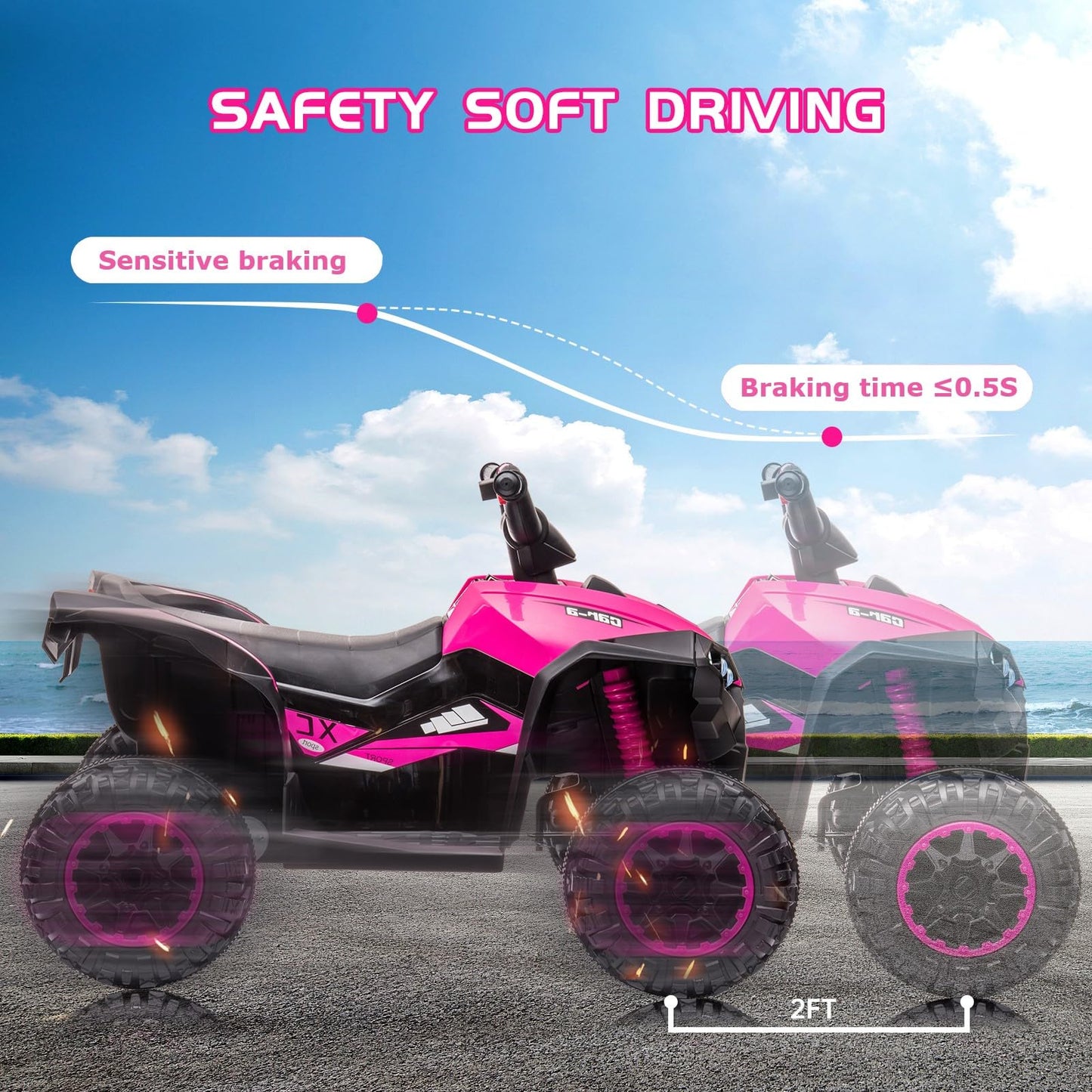 Garvee Ride - P Series: 12V Kids Quad ATV 4 Wheeler with Music, LED Lights for Boys & Girls - Pink