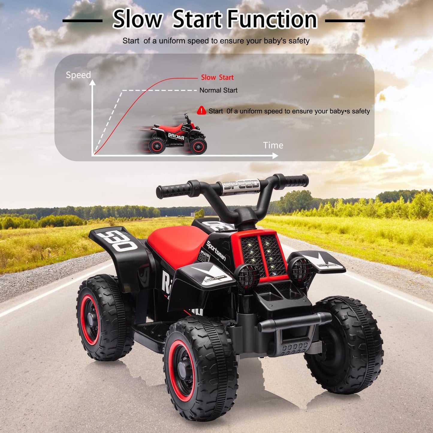 Garvee Ride - P Series: 6V Kids Ride On Electric ATV, Ride Car with LED Headlights, Ride-On Toy for Toddlers 1-3 Boys & Girls with Music, Forward & Reverse - Black