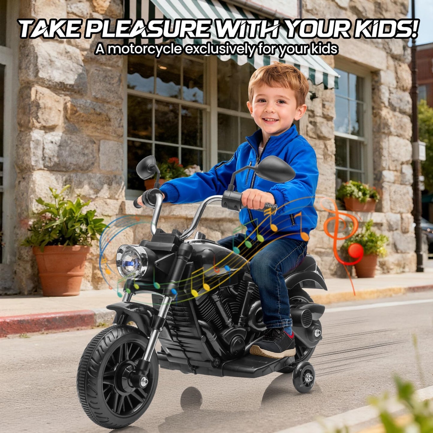 Garvee Ride - P Series: 12V Electric Motorcycle for Kids, 3-Wheel Ride-On Toy with Detachable Training Wheels, Black, Toddler Outdoor Fun
