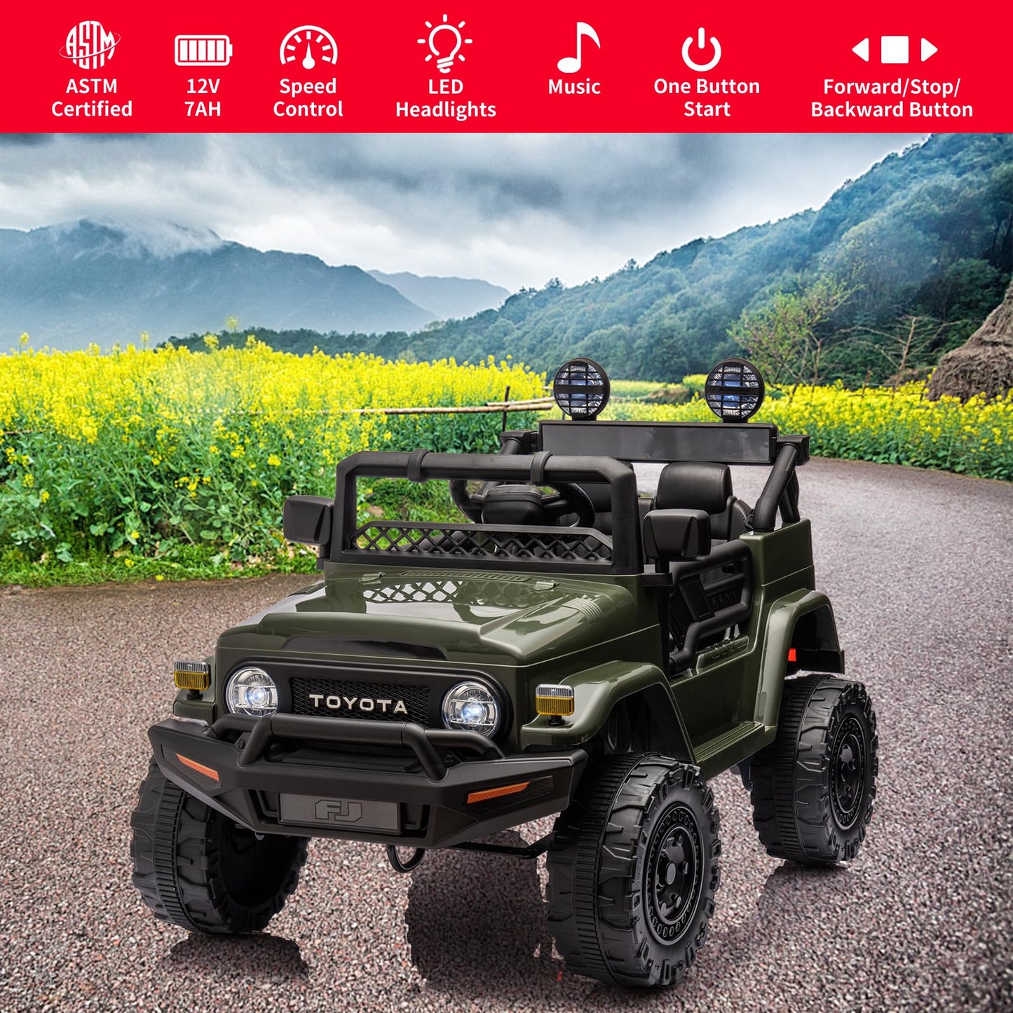 Garvee Ride - P Series: 12V Ride on Car for Kids, Licensed Toyota Ride on Truck, Battery Powered Electric Kids Car with Remote Control, Music, LED Lights, Suspension System, Double Doors, Safety Belt,Ride On Toy - Green