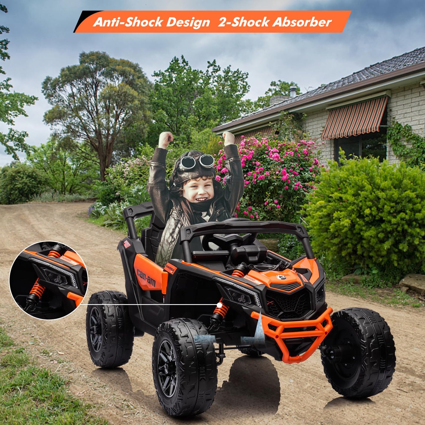 Garvee Ride - P Series: 12V Can-Am Ride-On UTV: Remote Control, Large Seat, Music, LED Lights, Spring Suspension, for Boys & Girls - Orange
