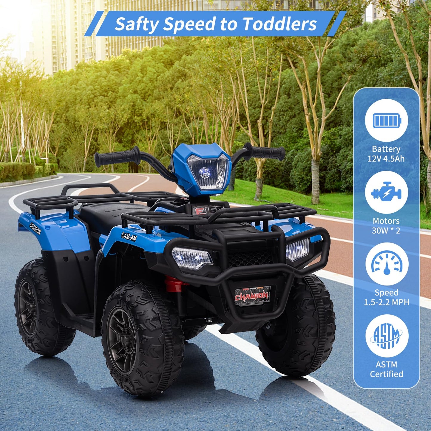 Garvee Ride - P Series: 12V Ride on ATV for Kids, Electric Vehicle for Toddlers,High/Low 2.2mph Safety Speed for Child, Forward/Backward,LED Light, Music,USB for Boys Girls Gift- Blue