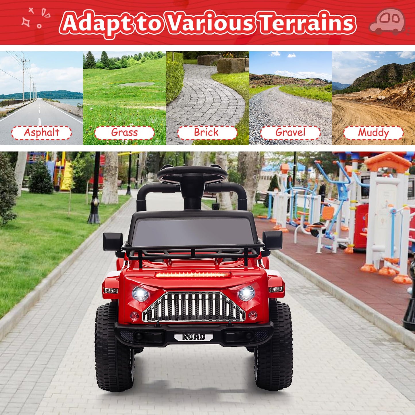 Garvee Ride - P Series: 6V Ride On Car for Toddlers - Battery Powered Electric Car with Music, LED Light, FM, Horn, Rear Storage, 4 Wheels - Red