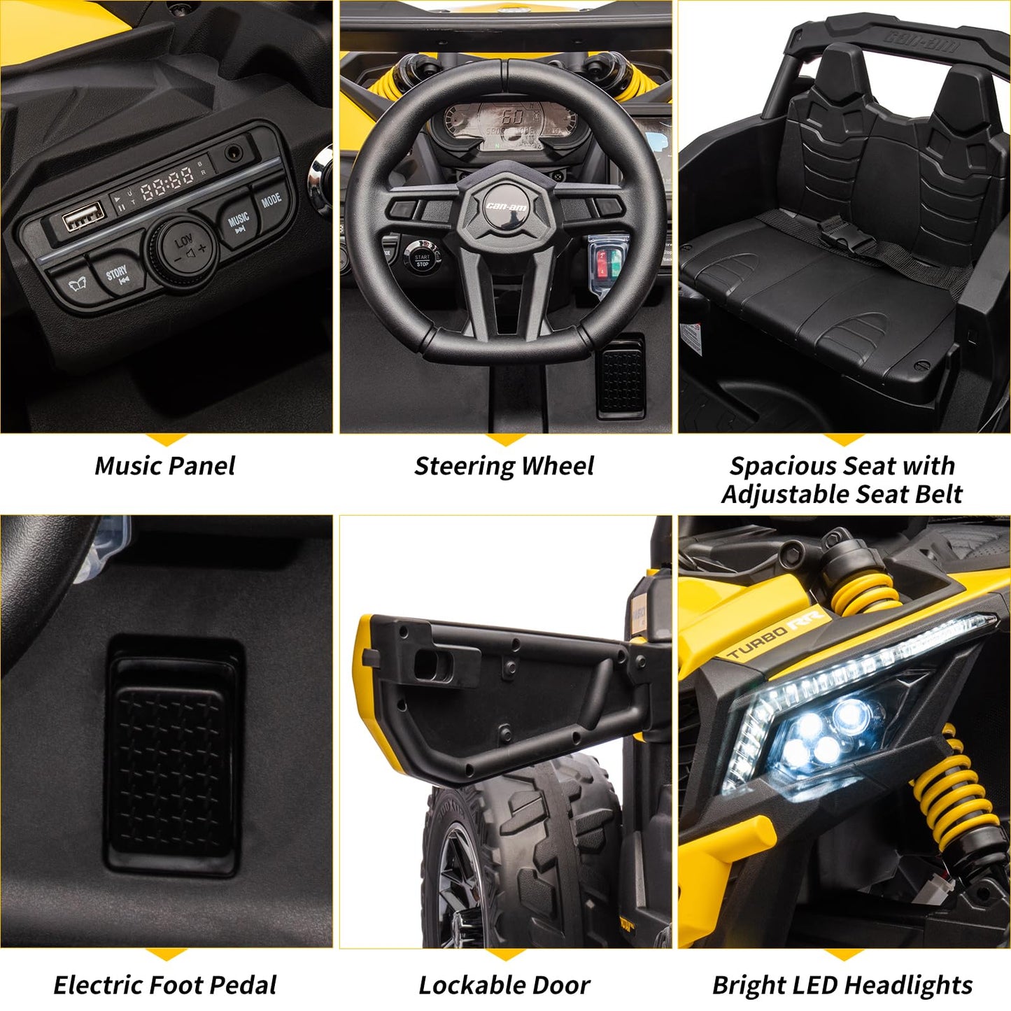 Garvee Ride - P Series: 12V Can-Am Ride-On UTV: Remote Control, Large Seat, Music, LED Lights, Spring Suspension, for Boys & Girls - Yellow
