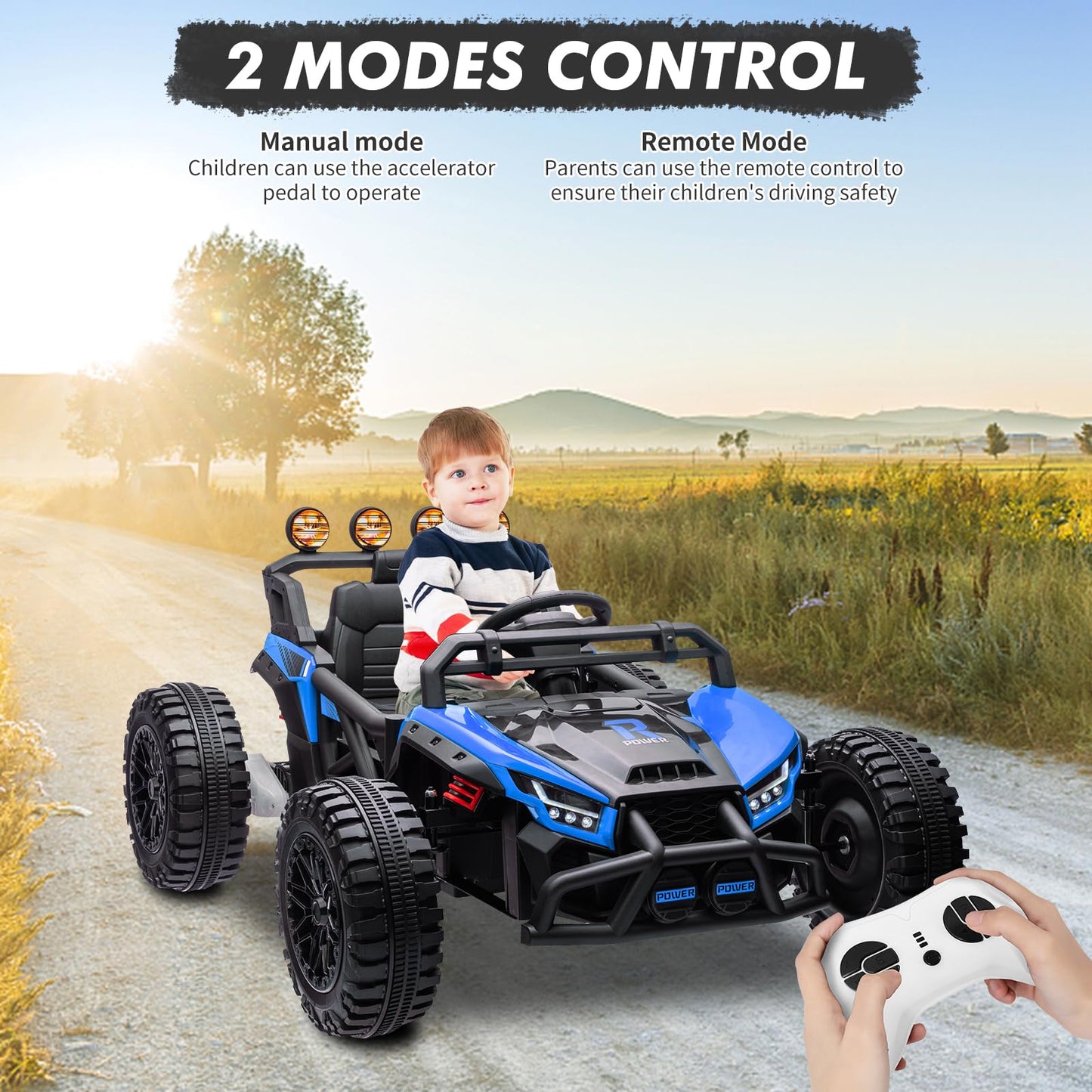 Garvee Ride - P Series: 24V Electric UTV,Ride On Toys for Big Kids,2x130W Powerful Electric Car with Remote Control， 4 Shock Absorbers，LED Lights,Music for Boys and Girls,Blue