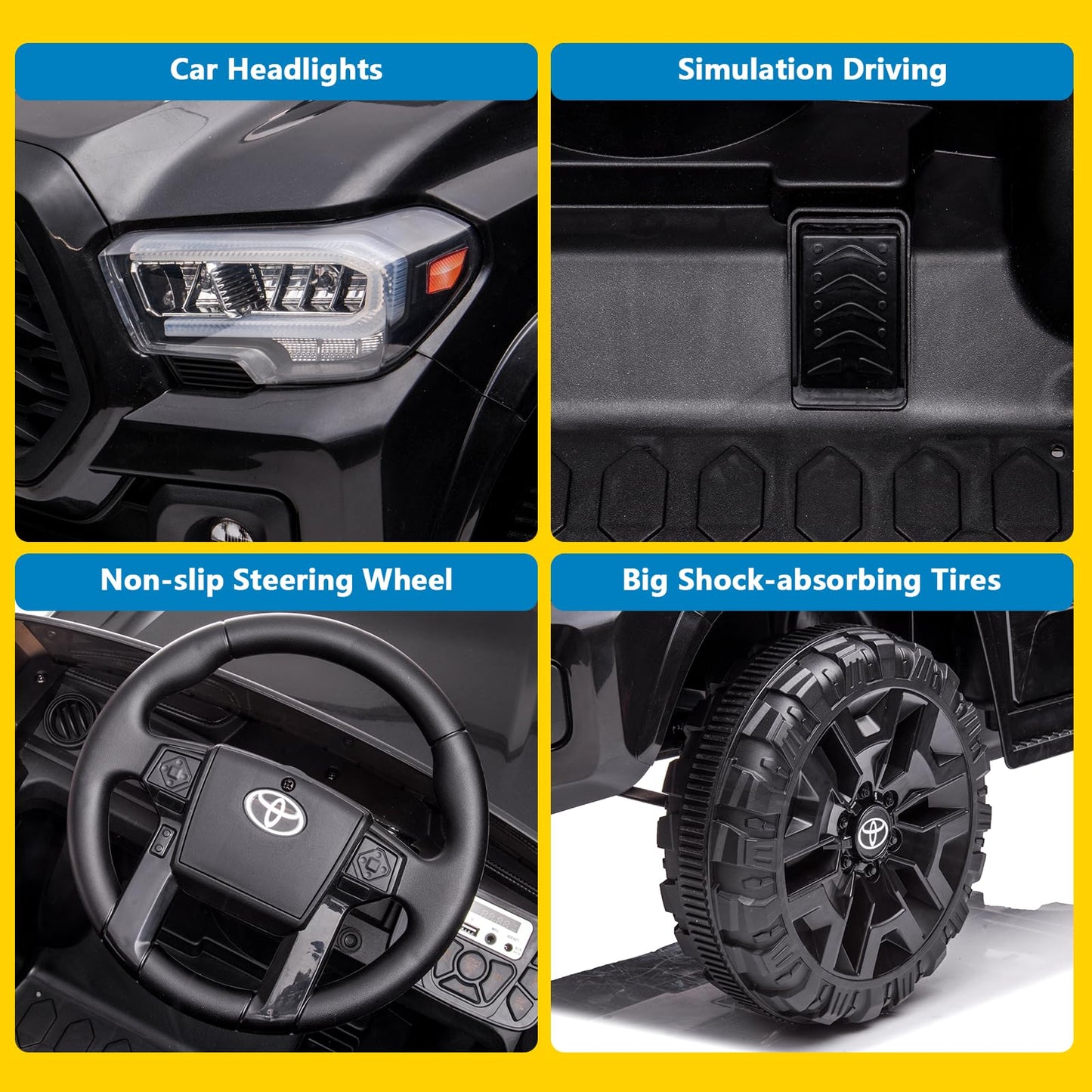 Garvee Ride - P Series: 12V Toyota Tacoma Kids Car, Spring Suspension, with LED Light - Black