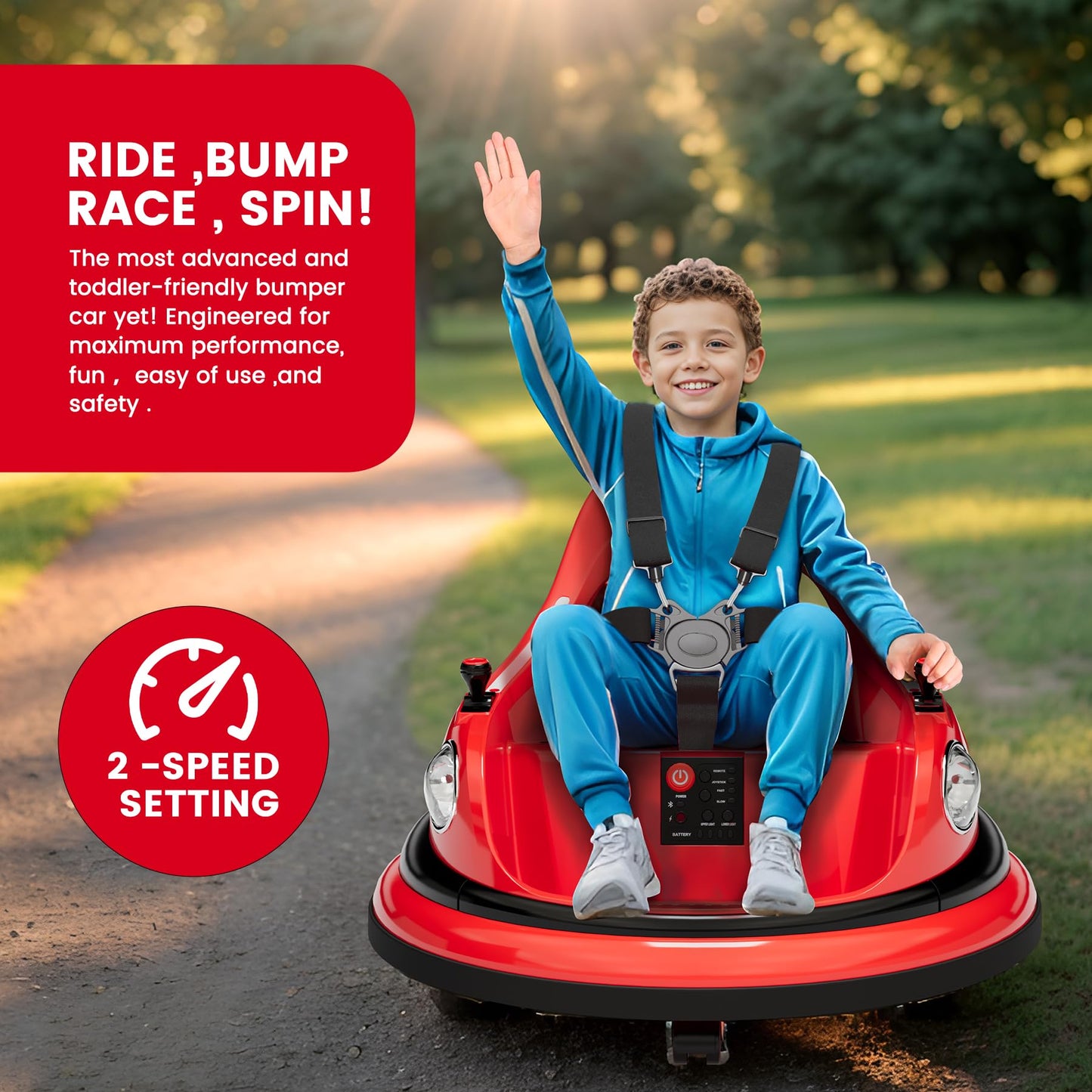 Garvee Ride - P Series: 12V Ride on Toddler Bumping Car W/Remote Control, LED Lights & 360 Degree Spin, ASTM Certified - Red
