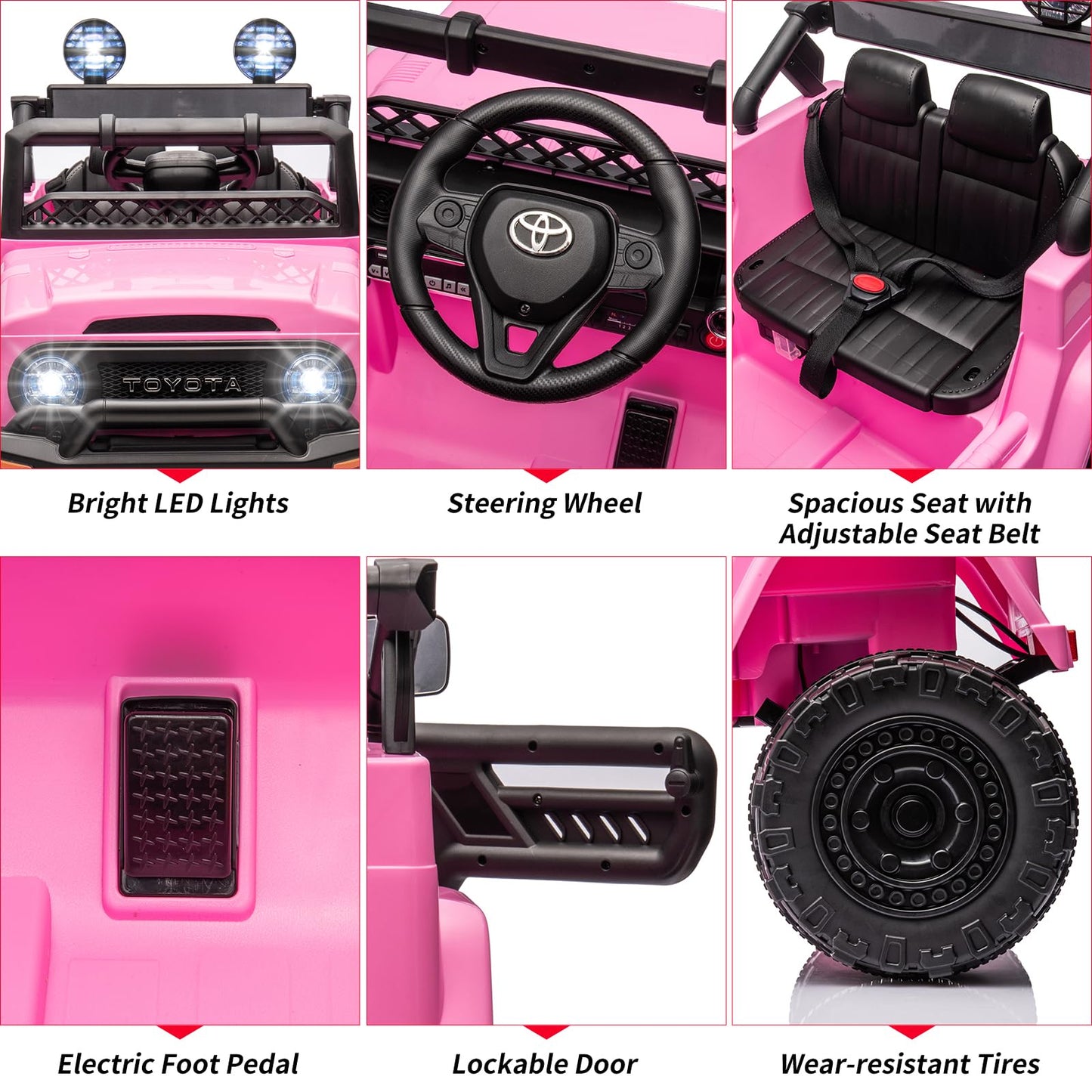 Garvee Ride - P Series: 12V Ride on Car for Kids, Licensed Toyota Ride on Truck, Battery Powered Electric Kids Car with Remote Control, Music, LED Lights, Suspension System, Double Doors, Safety Belt,Ride On Toy - Pink
