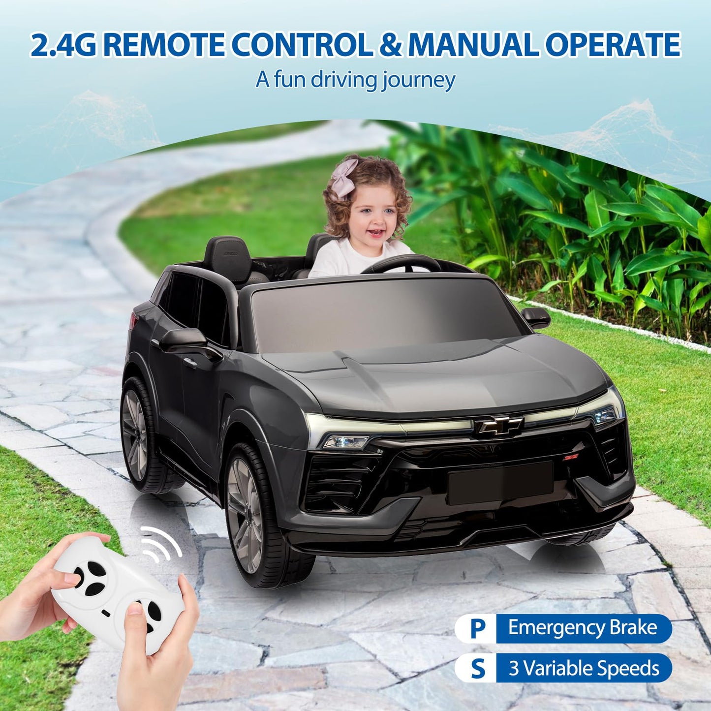 Garvee Ride - P Series: 24V 2-Seater Chevrolet Blazer Kids Car with Remote Control, Bluetooth - Grey