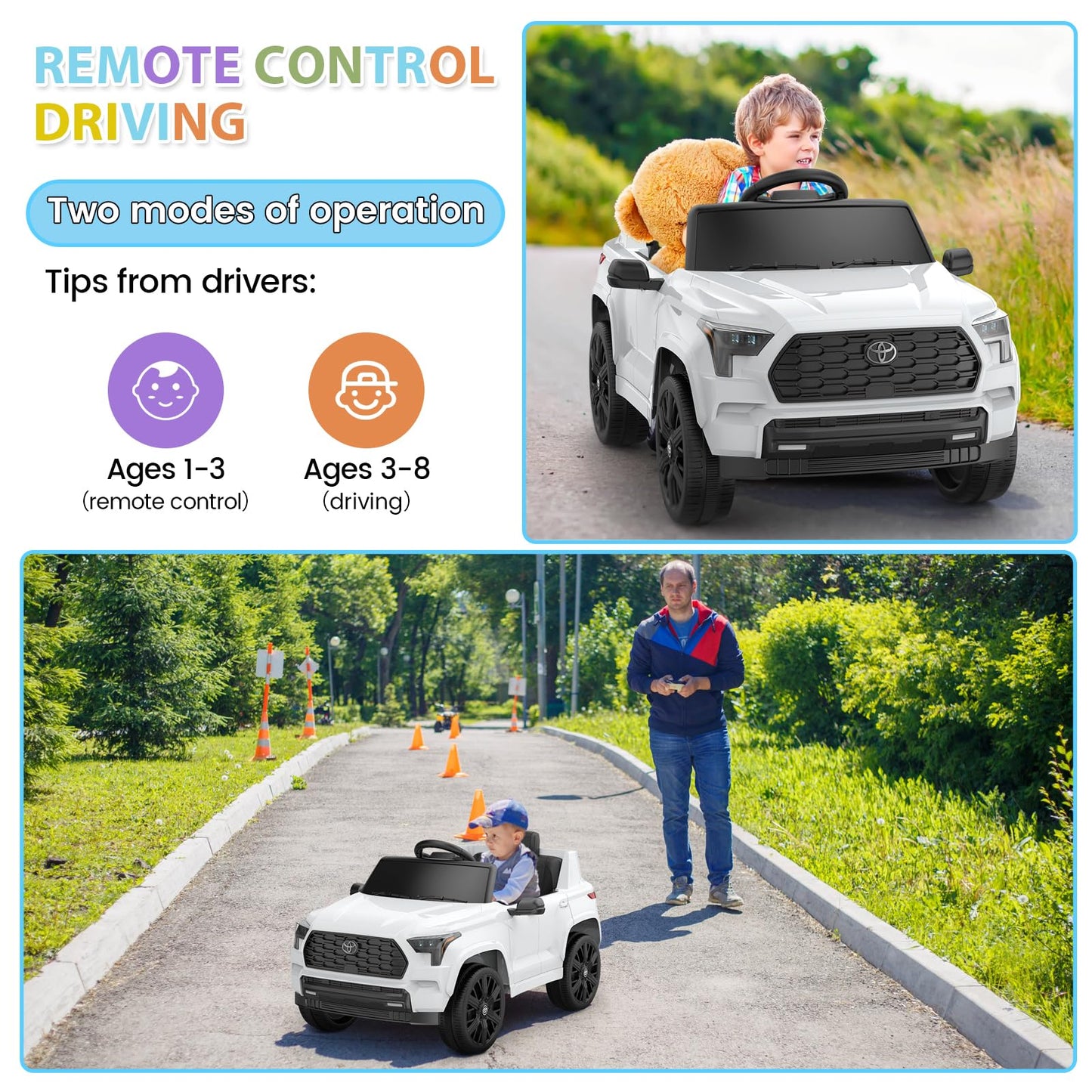 Garvee Ride on Truck Car 12V Battery Powered Kids Electric Vehicles, Licensed Toyota Kid Cars, Ride on Toys with Remote Control, Spring Suspension, LED Lights, Music, 3 Speeds
