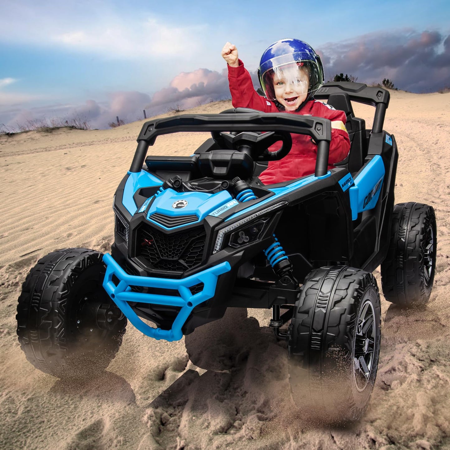 Garvee Ride - P Series: 12V Can-Am Ride-On UTV: Remote Control, Large Seat, Music, LED Lights, Spring Suspension, for Boys & Girls - Blue
