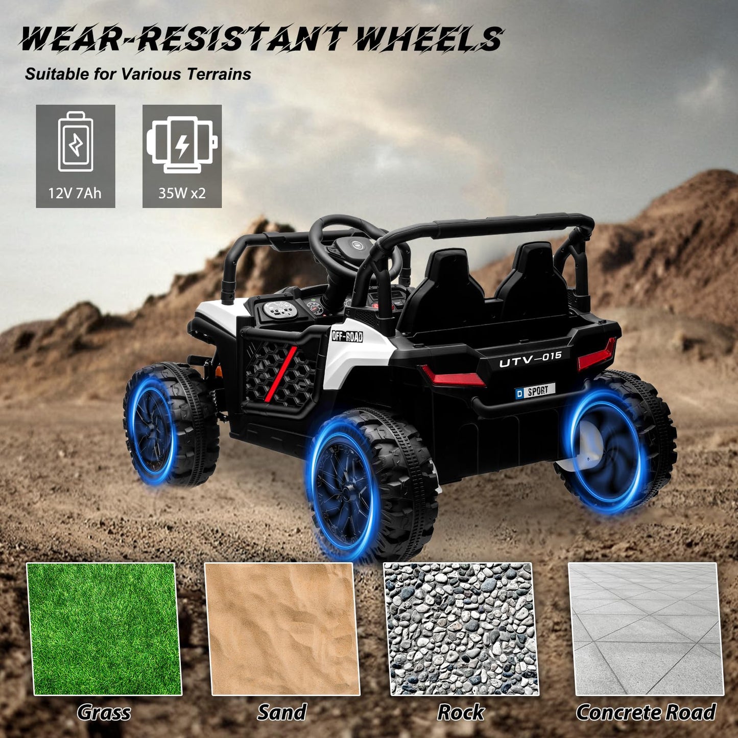 Garvee Ride - P Series: 12V Electric UTV Car with Remote Control, Ride on Truck with Toy Storage, Spring Suspension, LED Headlights, Ride Cars w/4 Wheels, Ride on Toys for Boys Girls, White