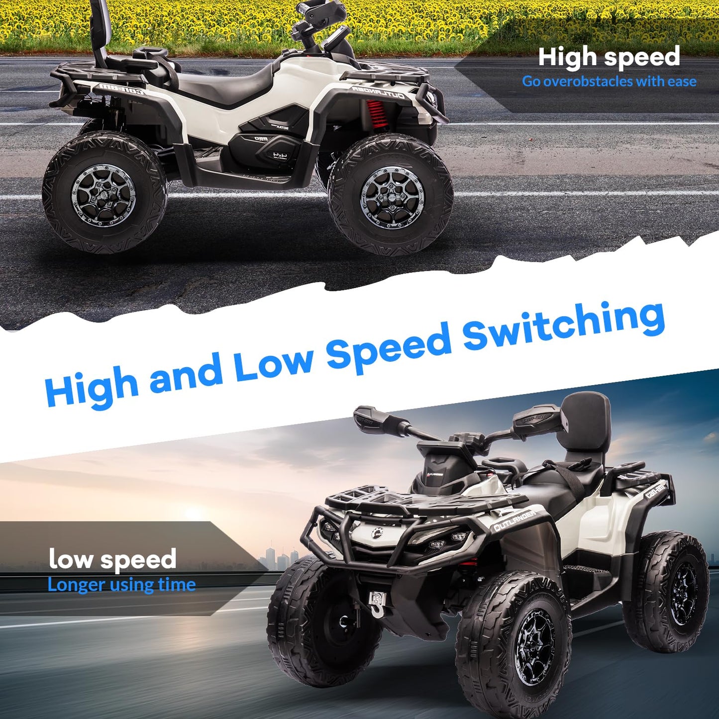 Garvee Ride - P Series: 12V Kids Ride On Electric ATV, 2 Leather Seater ATV Car for Kids,27V Kids Ride On Toys with LED Headlights, Bluetooth & Music, Adjusted Speeds 2-4 MPH, Ride On Toys for Kids 3-8,Gray