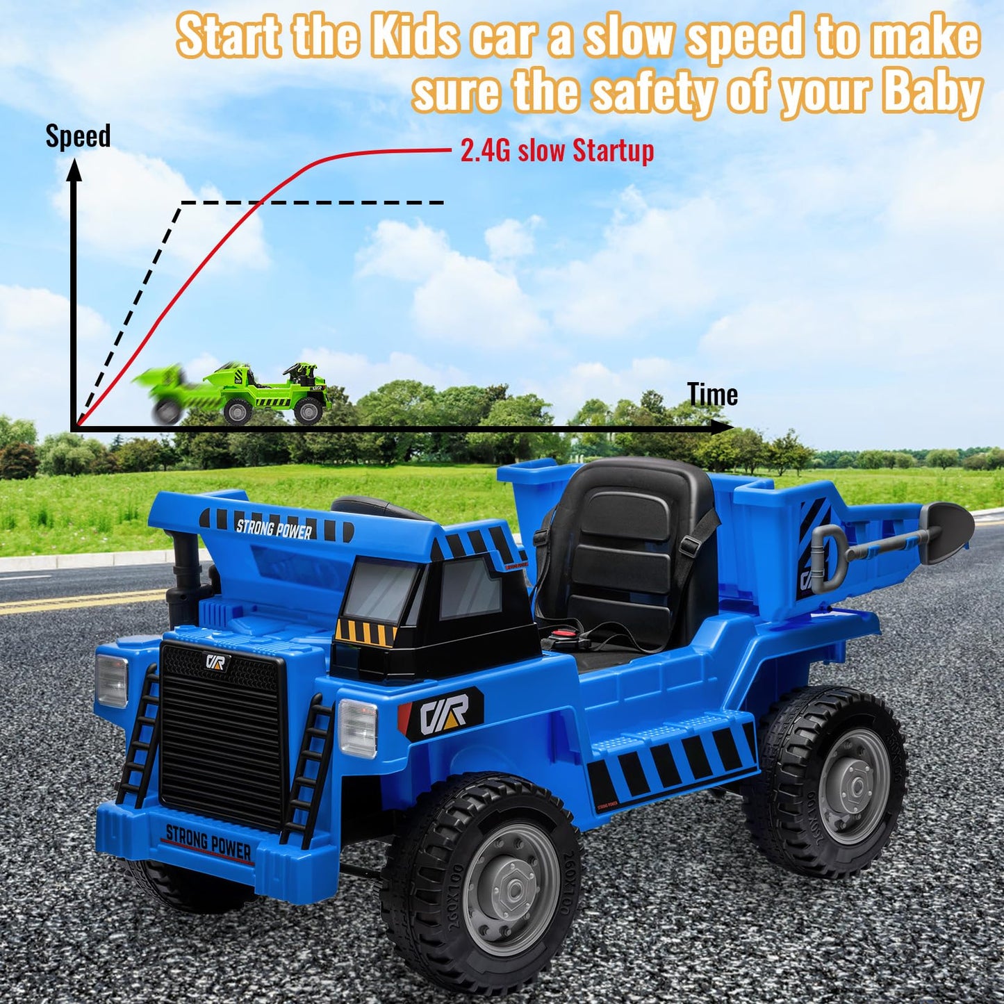 Garvee Ride - P Series: 4WD Ride On Car with Dump Truck, Electric Car for Kids with Remote Control, Toddler Car with Electric Dump Bed & Shovel, 2 Speeds,