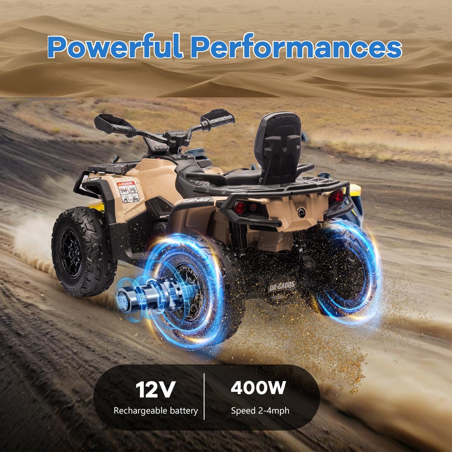 Garvee Ride - P Series: 12V Ride-On Toy Car for Toddlers, 4-Wheel Vehicle with 2-Seater, Remote Control, LED Lights, Music, and Spring Suspension, Electric Car for Kids, 2-4 Mph Safety Speed, Brown