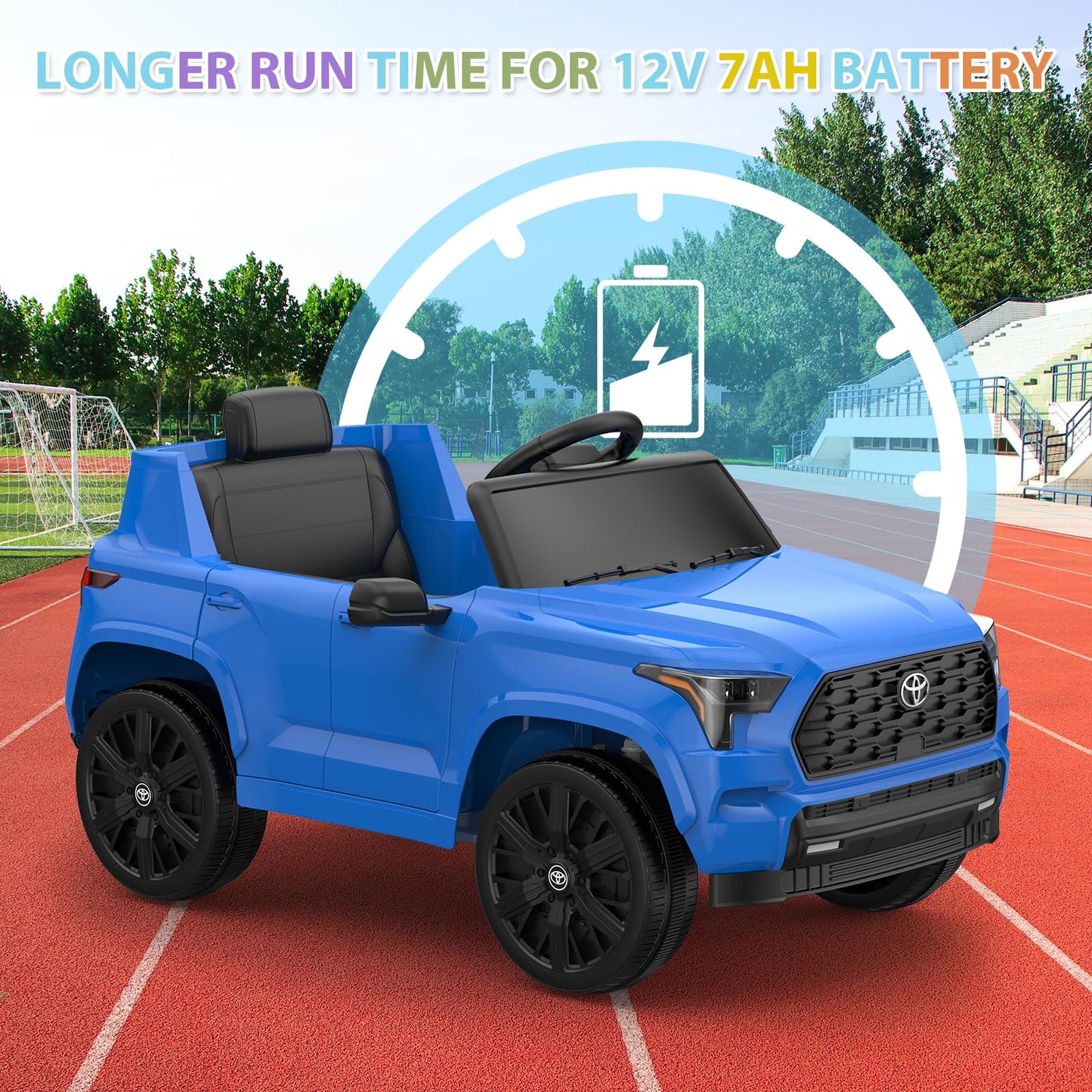 Garvee Ride on Truck Car, 12V Licensed Toyota Electric Cars for Kids, Ride on Toys with Remote Control, Spring Suspension, LED Lights, Bluetooth, 3 Speeds - Blue