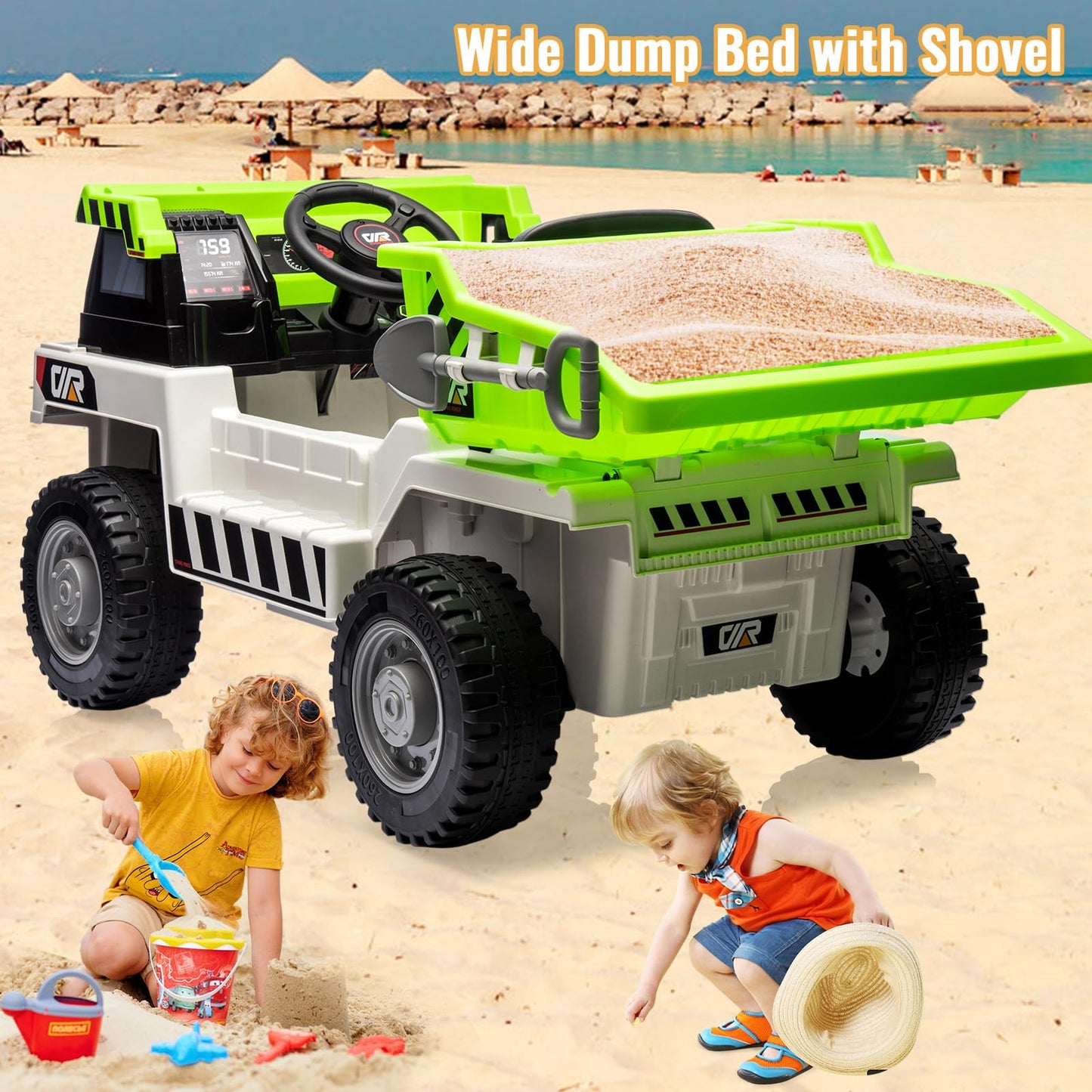 Garvee Ride - P Series: 12V Ride on Dump Truck with Remote Control, Electric Dump Bed, MP3 Player, USB Charger, All-Terrain Tires, Suitable for Indoor and Outdoor Play