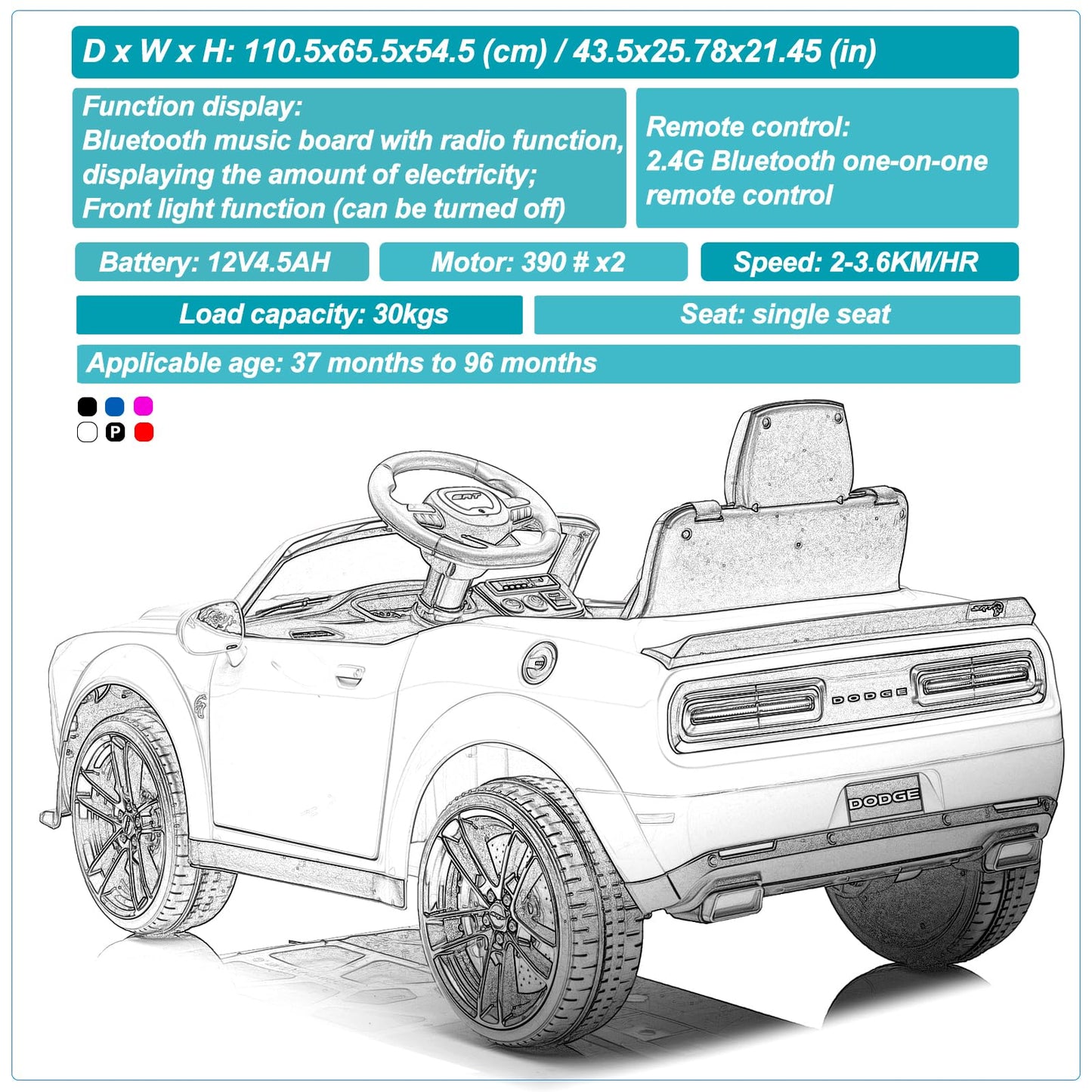 Garvee Ride - P Series: 12V Electric Vehicles Battery Powered with Remote Control, LED Lights, Bluetooth, MP3 for Boys Girls - Police