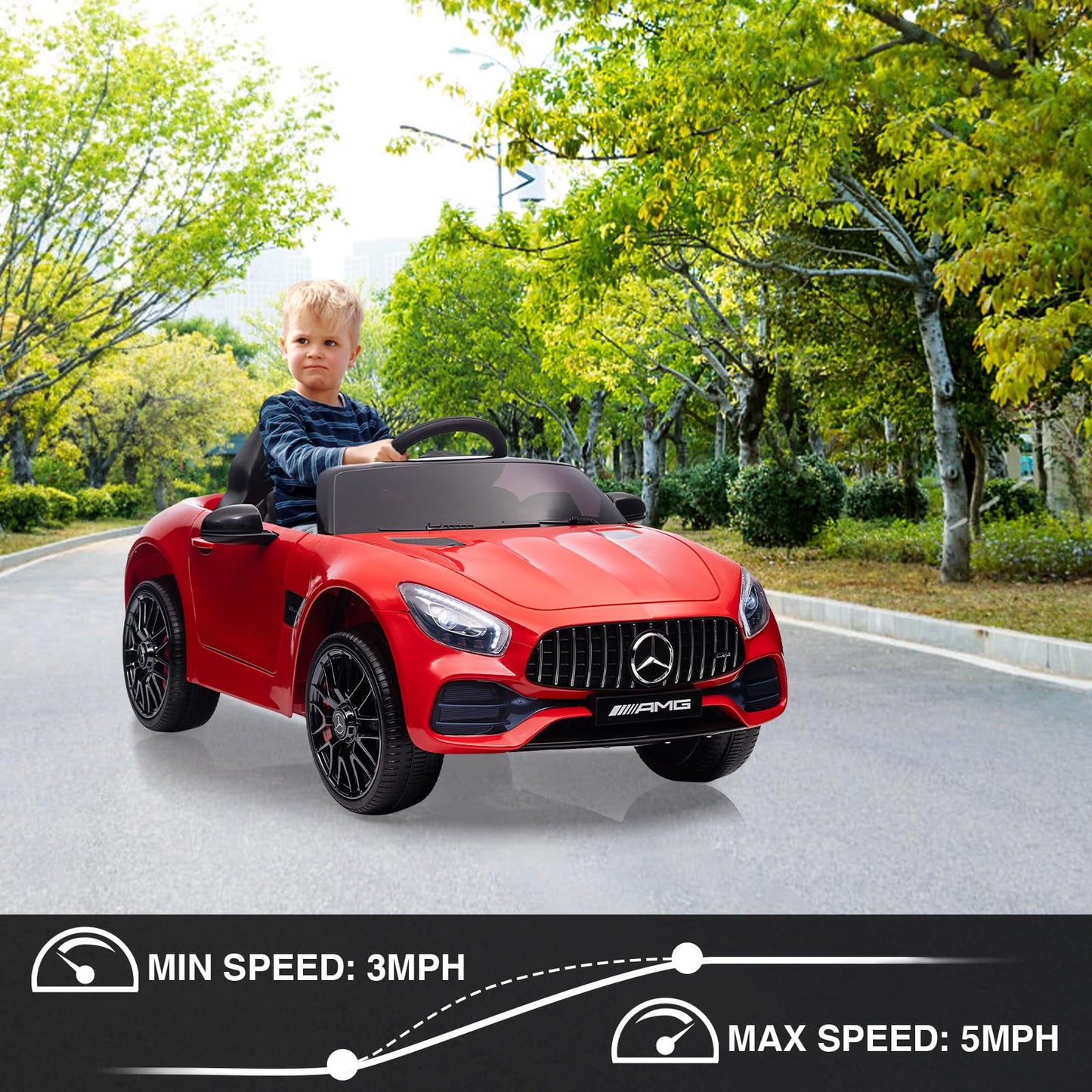 Garvee Ride Car for Kids, 12V Power Battery Electric Vehicles for 3-7 Toddlers, Licensed Mercedes-Benz with Remote Control, MP3 Player - Red