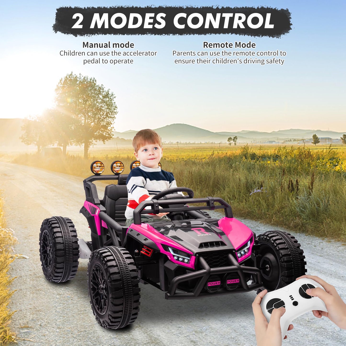 Garvee Ride - P Series: 24V Electric UTV,Ride On Toys for Big Kids,2x130W Powerful Electric Car with Remote Control， 4 Shock Absorbers，LED Lights,Music for Boys and Girls,Pink