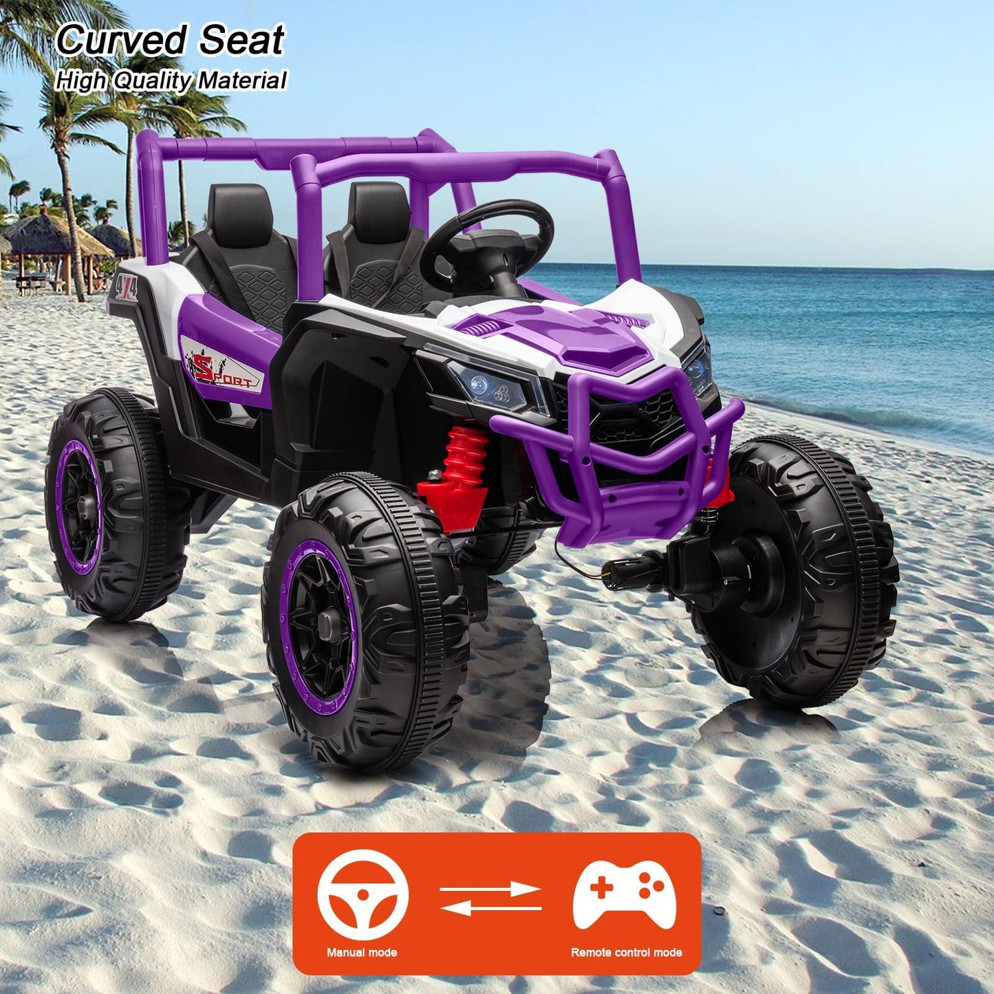 Garvee Ride - P Series: 2 Seater Ride on Car,12V Battery Powered Off-Road UTV Toy,Electric Car with Remote Control,Metal Frame,EVA Wheels,LED,Spring Suspension for 3-8 Boys&Girls - Purple