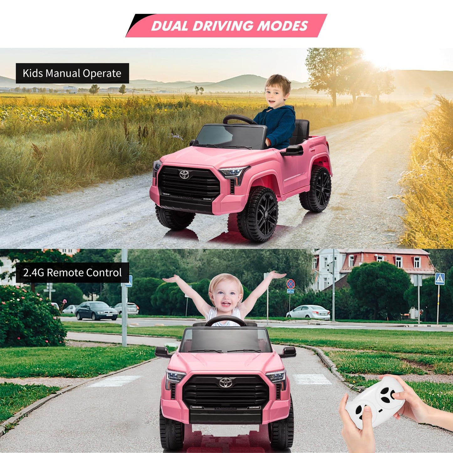 Garvee Ride - P Series: 12V Ride on Car For Kids Age 3+ , Licensed Toyota, with Remote Control, MP3, LED Lights, Suspension System, Double Doors, Safety Belt, Ride On Toys for Boys Girls - Pink
