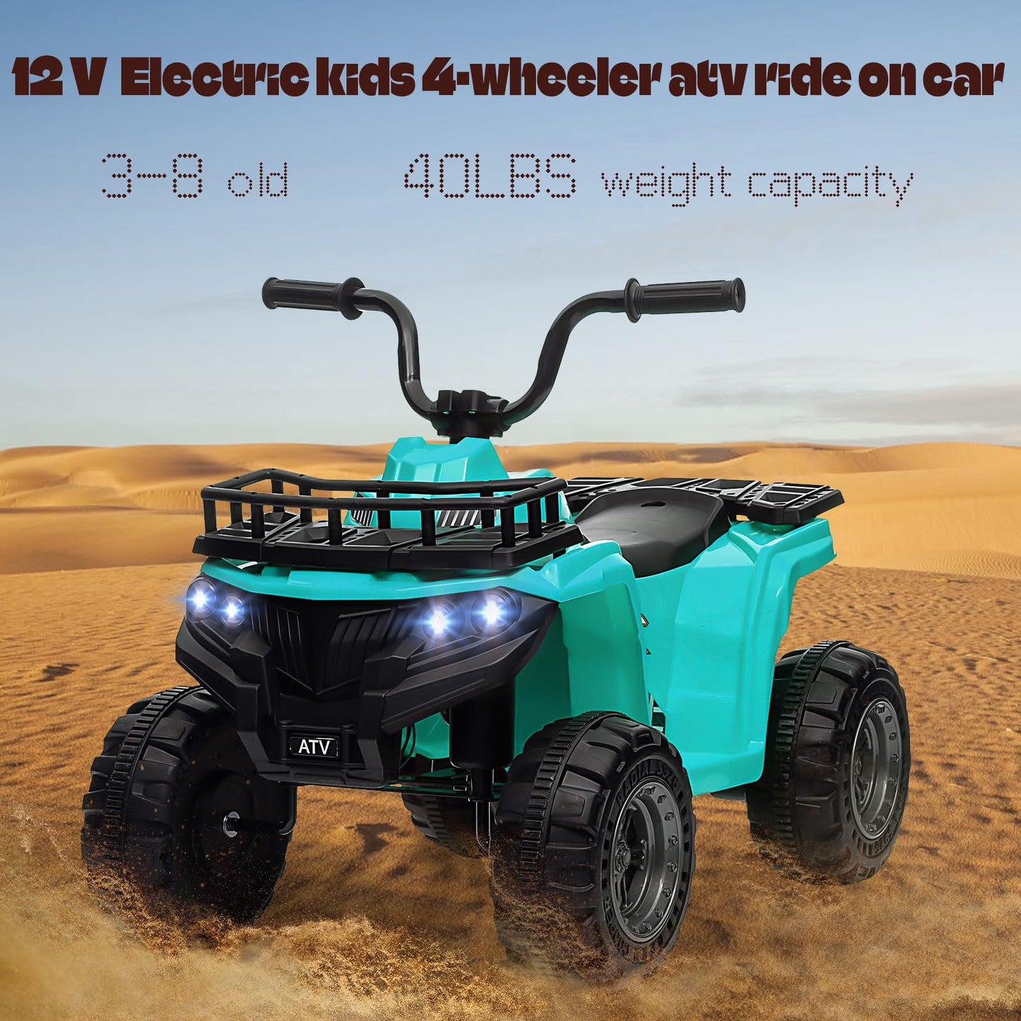 Garvee Ride - P Series: 12V Kids Ride On Electric Quad ATV, Ride Car Toy with Bluetooth Audio,High/Low Speed, LED Headlights, Battery Indicator & Radio Orange - Green
