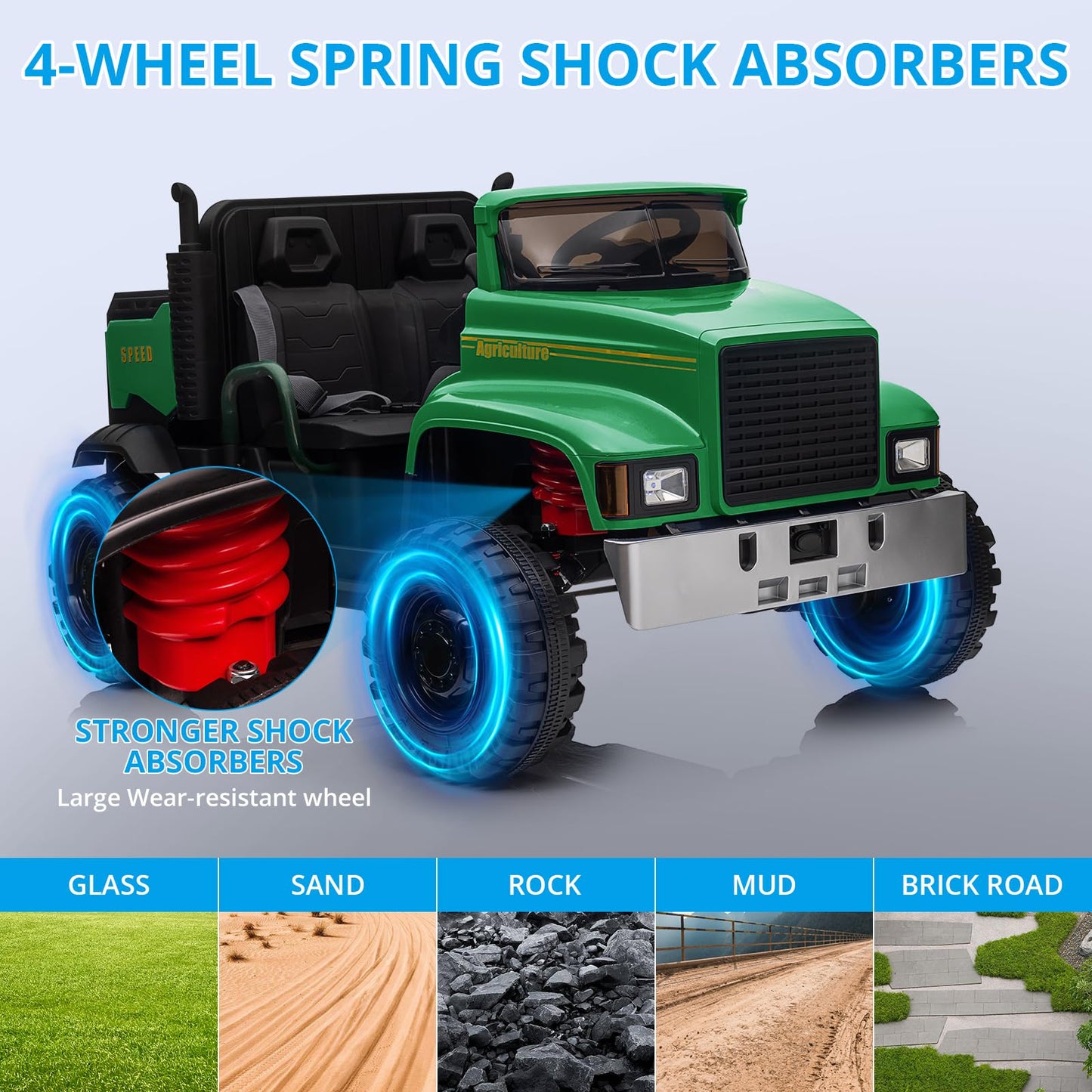 Garvee Ride - P Series: 24V Ride On Truck with Remote Control Electric UTV Vehicles with Dump Bed, 4WD Power 4x200W Motors,4xSpring Suspension, 3 Speeds, 2 Seater Kids Ride On Toys Best Gifts for Kids - Green