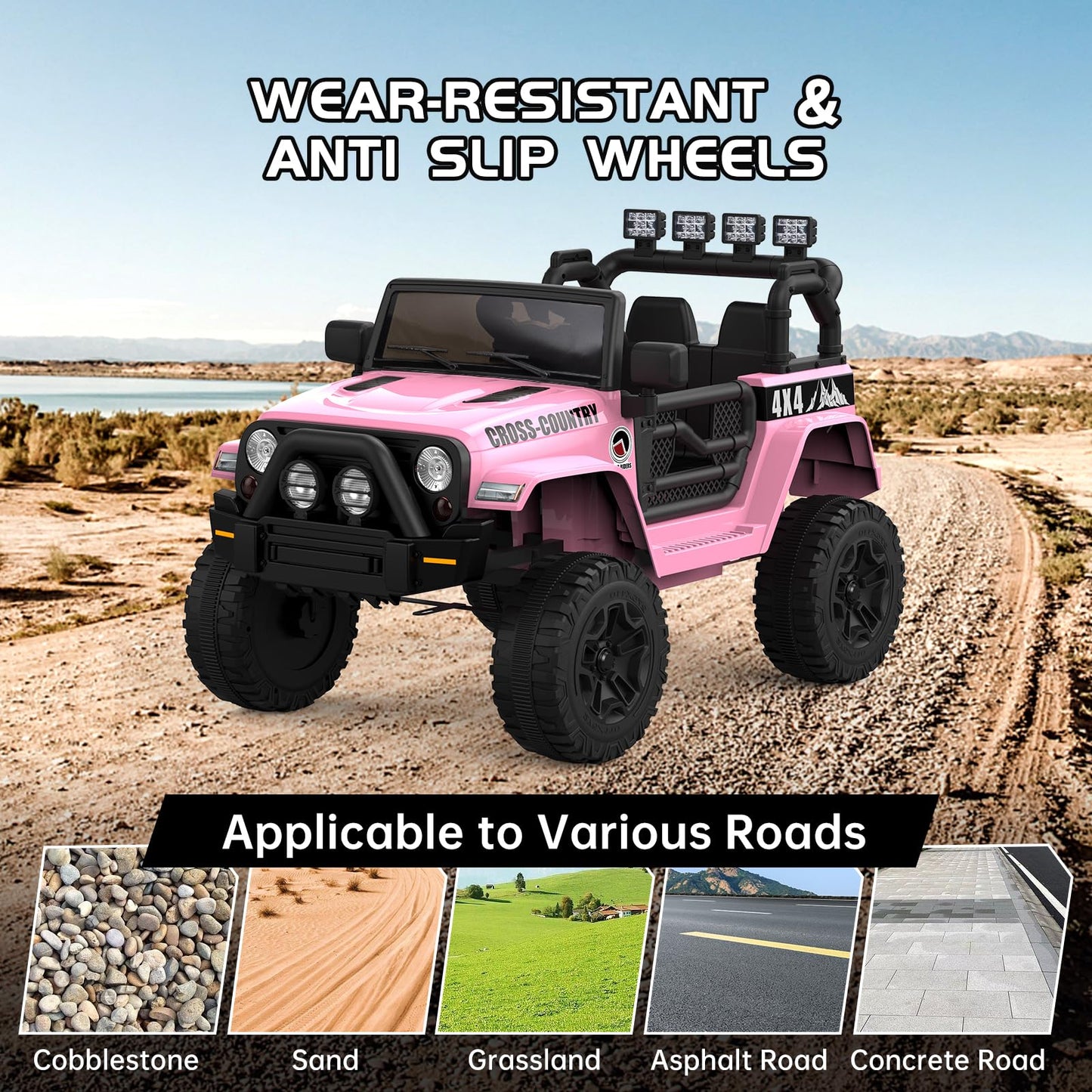 Garvee Ride - P Series: 12V Kids Ride On Truck Car w/Parent Remote Control, Spring Suspension, Led Lights,3 Speed Adjustable, Kids Gift for Boys and Girls - Pink