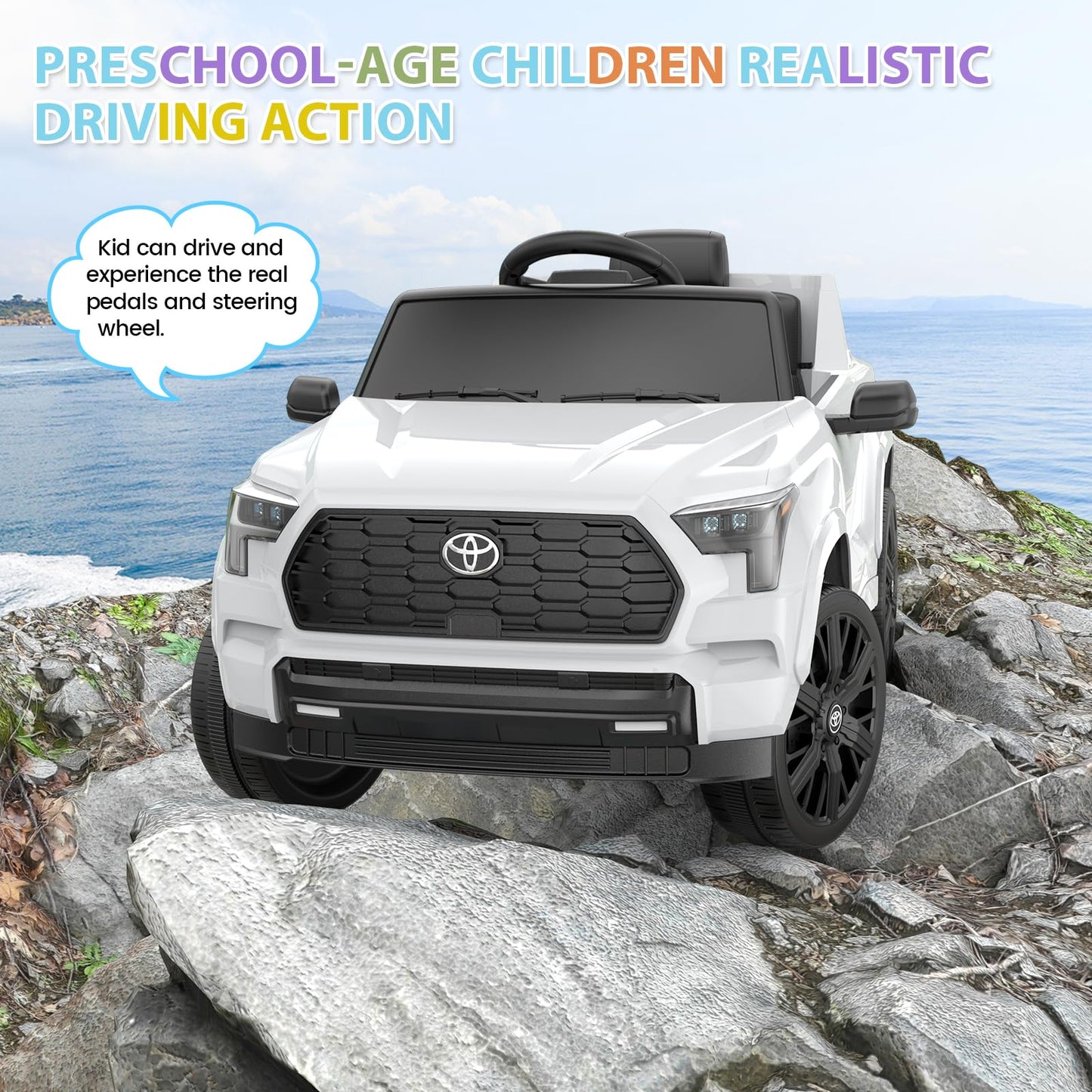 Garvee Ride on Truck Car 12V Battery Powered Kids Electric Vehicles, Licensed Toyota Kid Cars, Ride on Toys with Remote Control, Spring Suspension, LED Lights, Music, 3 Speeds