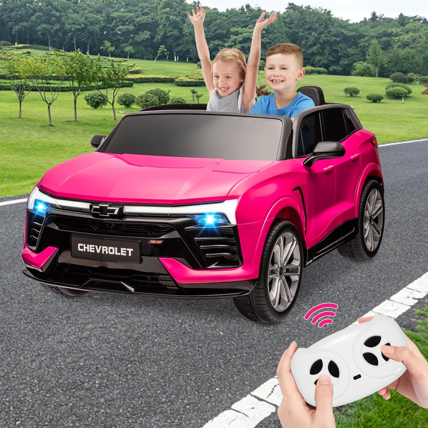 Garvee Ride - P Series: 24V 2-Seater Chevrolet Blazer Kids Car with Remote Control, Bluetooth - Pink