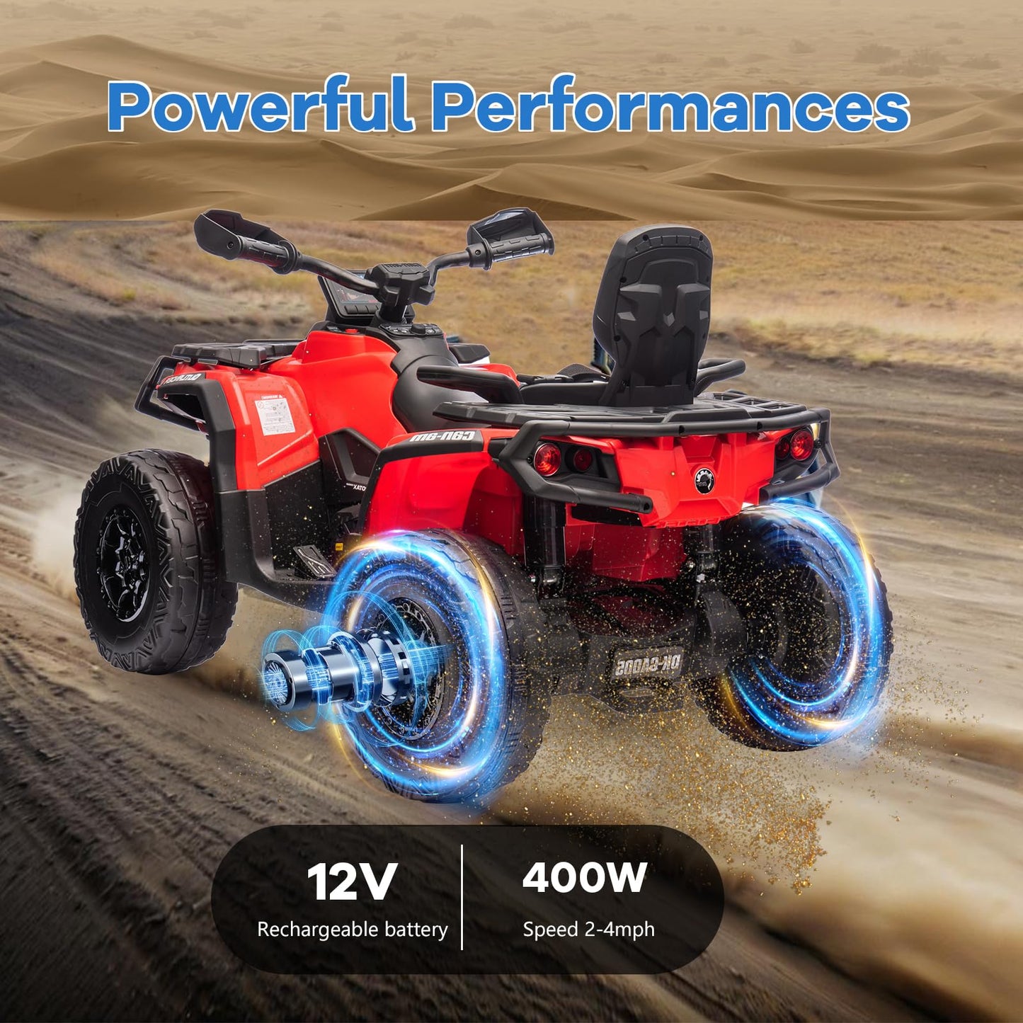 Garvee Ride - P Series: 12V Kids Ride On Electric ATV, 2 Leather Seater ATV Car for Kids, 27V Kids Ride On Toys with LED Headlights, Bluetooth & Music, Adjusted Speeds 2-4 MPH, Ride On Toys for Kids 3-8,Red
