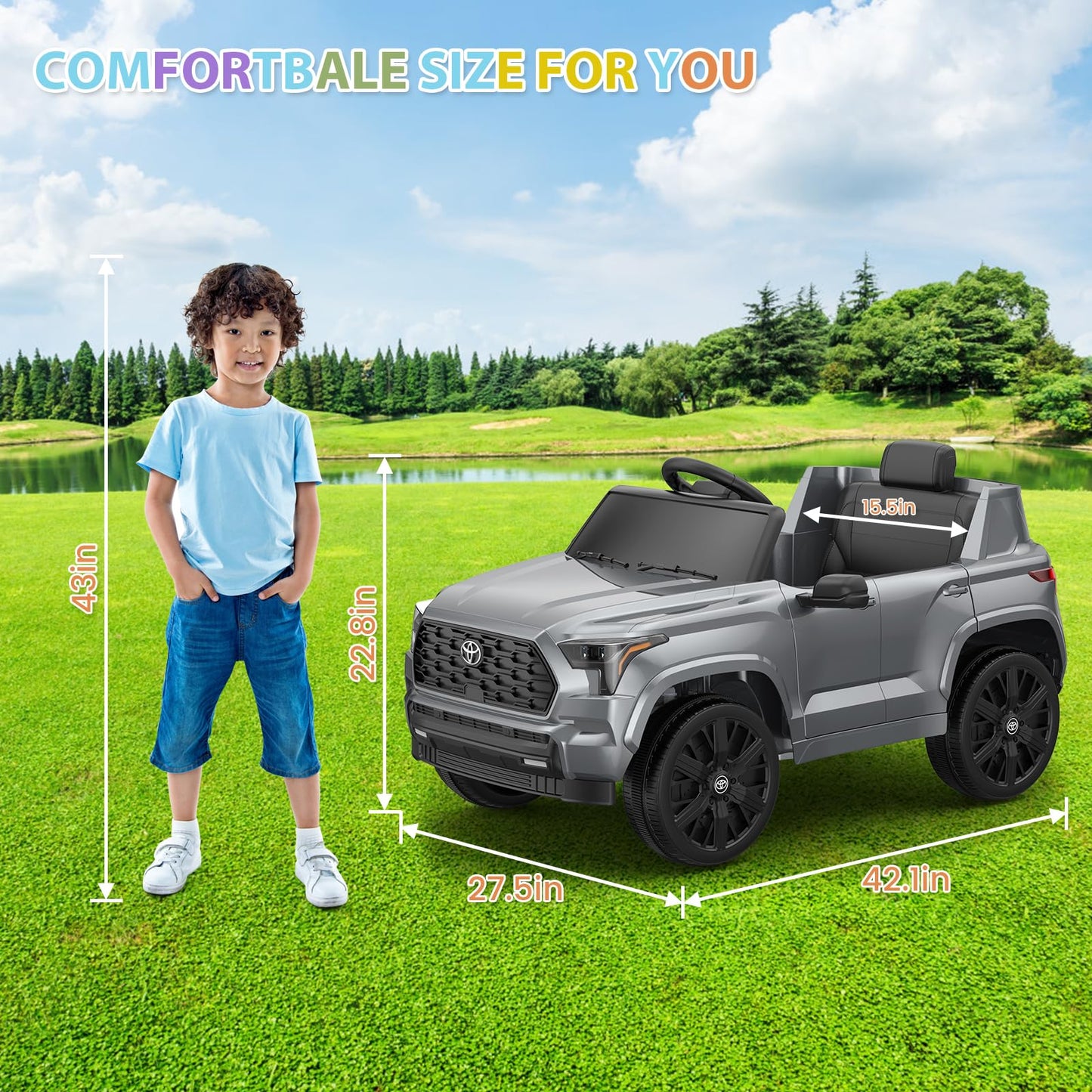 Garvee Ride on Truck Car, 12V Licensed Toyota Electric Cars for Kids, Ride on Toys with Remote Control, Spring Suspension, LED Lights, Bluetooth, 3 Speeds - Grey