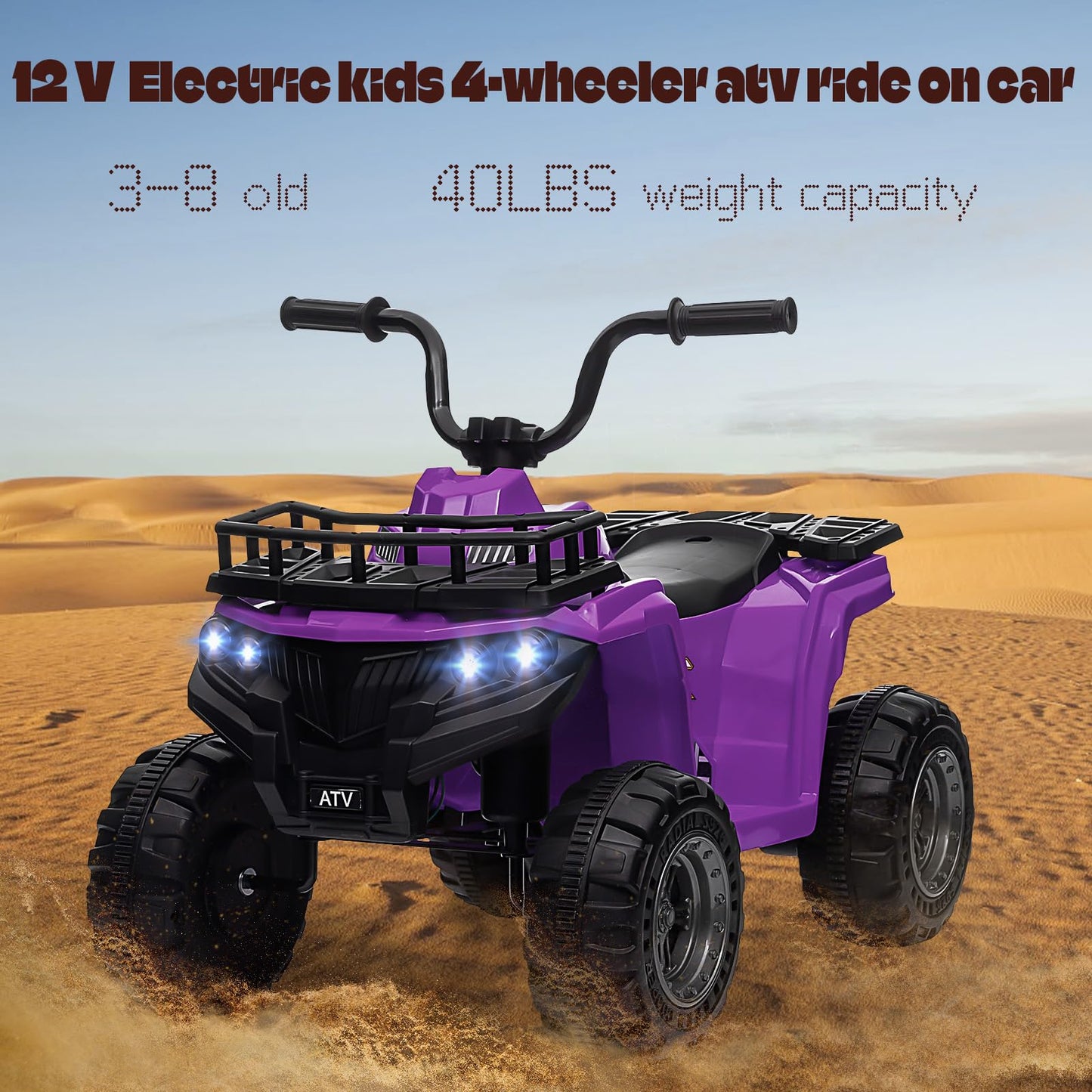 Garvee Ride - P Series: 12V Kids Ride On Electric Quad ATV, Ride Car Toy with Bluetooth Audio,High/Low Speed, LED Headlights, Battery Indicator & Radio Orange - Purple