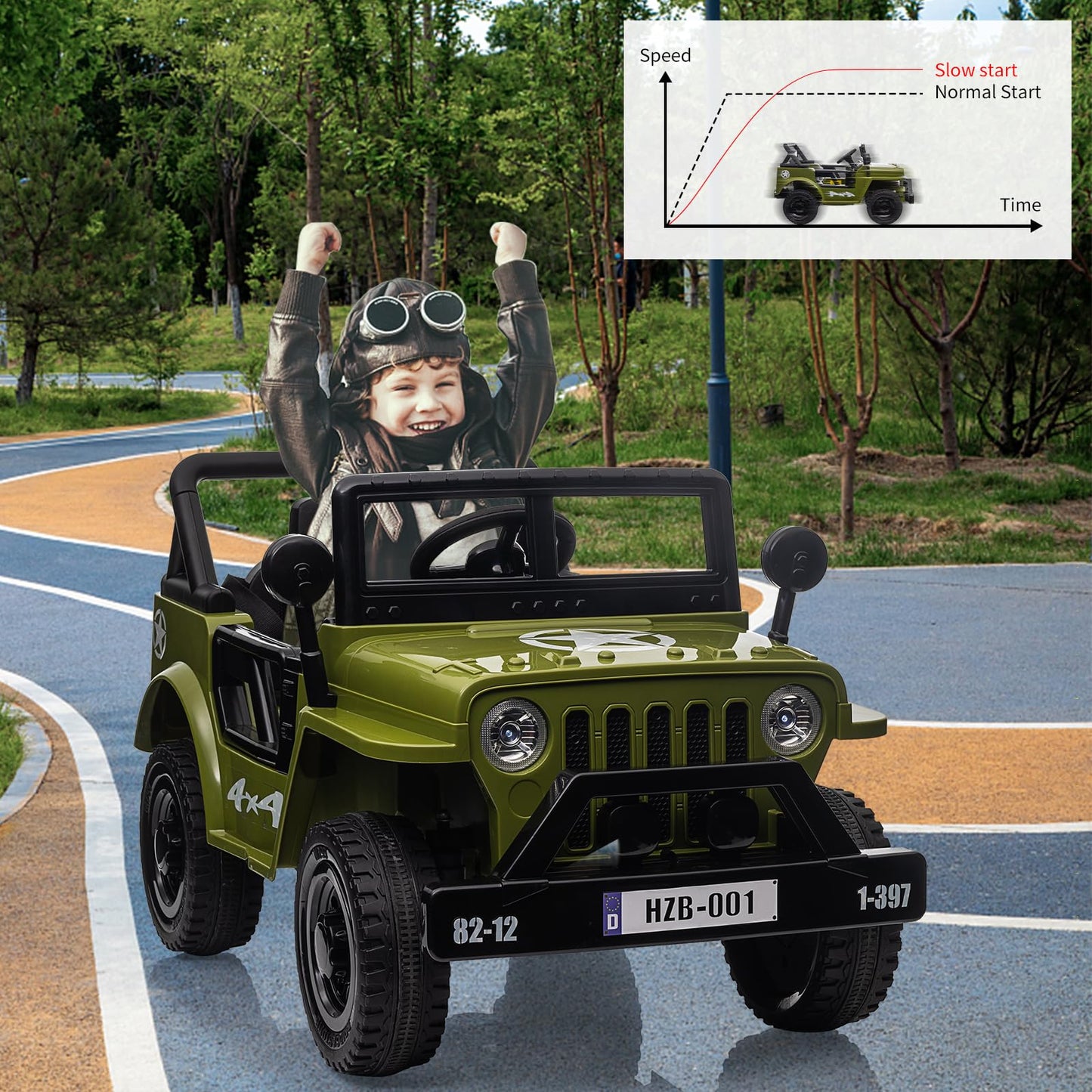 Garvee Ride - P Series: 12V Kids Ride On Truck Car, Remote Control, Spring Suspension, Multiple Speeds, LED Lights, Music, Safety Belt, Outdoor Adventure Toy for Kids 3+ Green