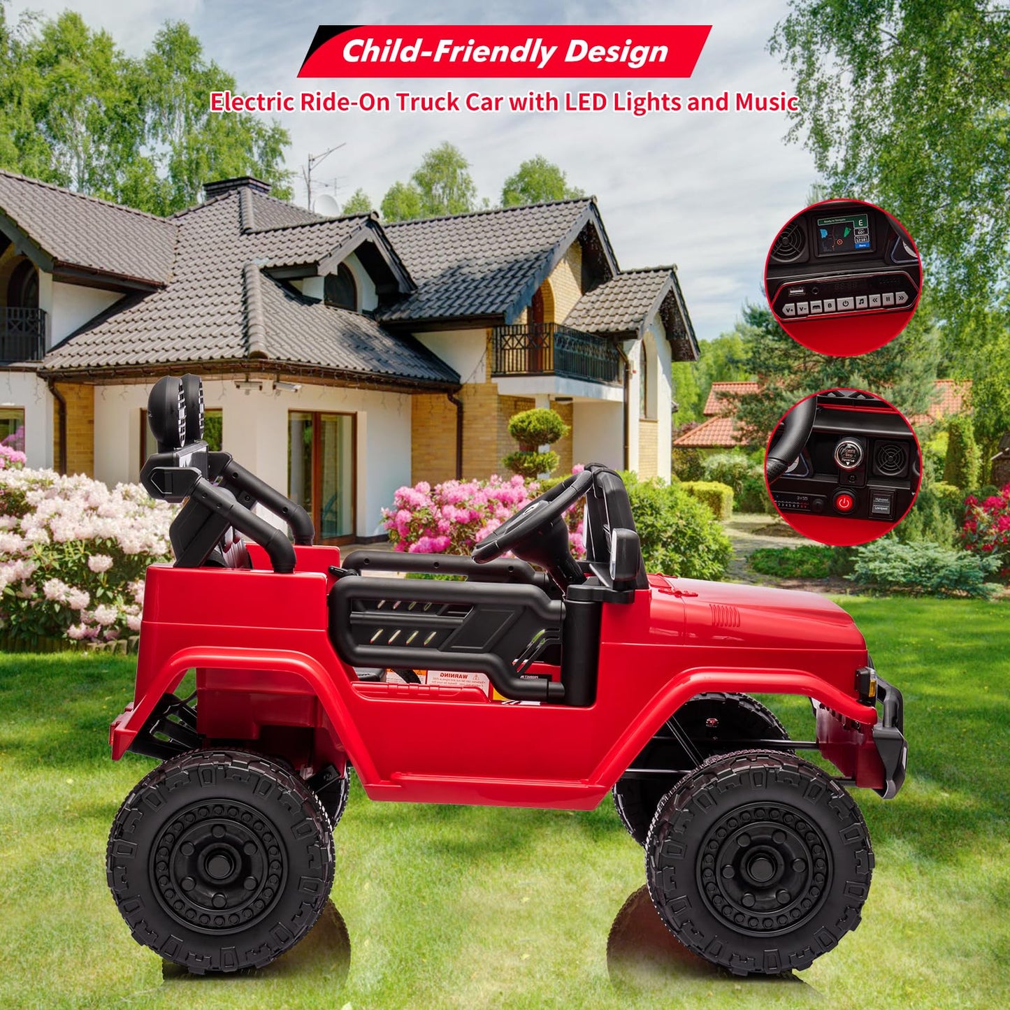 Garvee Ride - P Series: 12V Ride on Car for Kids, Licensed Toyota Ride on Truck, Battery Powered Electric Kids Car with Remote Control, Music, LED Lights, Suspension System, Double Doors, Safety Belt,Ride On Toy - Red